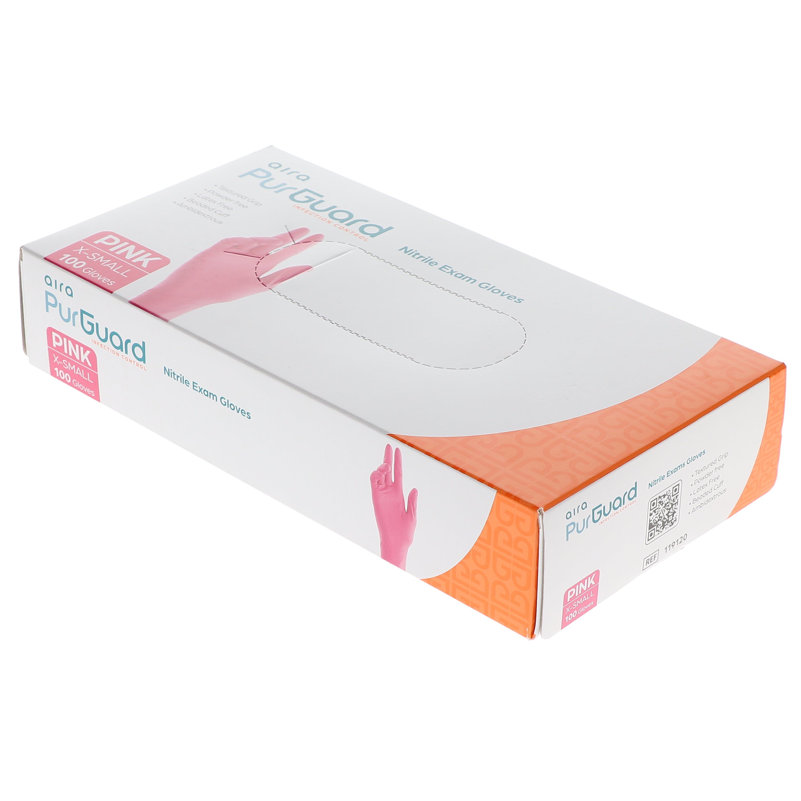 AIRA 119120 PurGuard Nitrile Exam Gloves Latex Free Powder Free Pink X-Small 100/Bx
