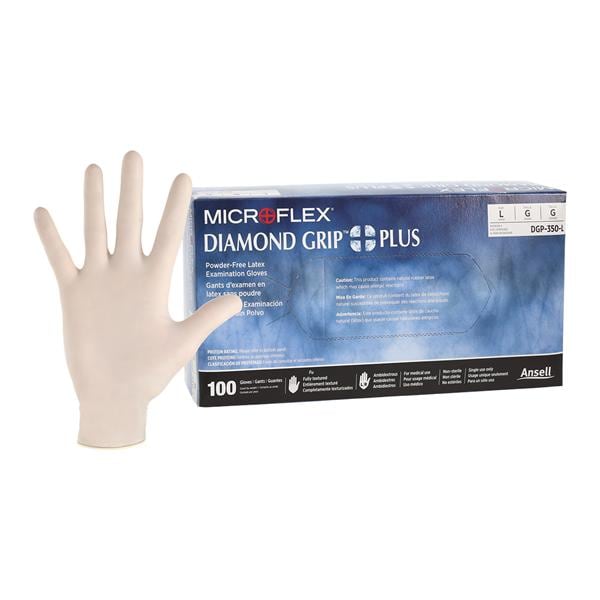 Microflex DGP-350-L Diamond Grip Plus Latex Exam Gloves Large Powder Free 100/Bx