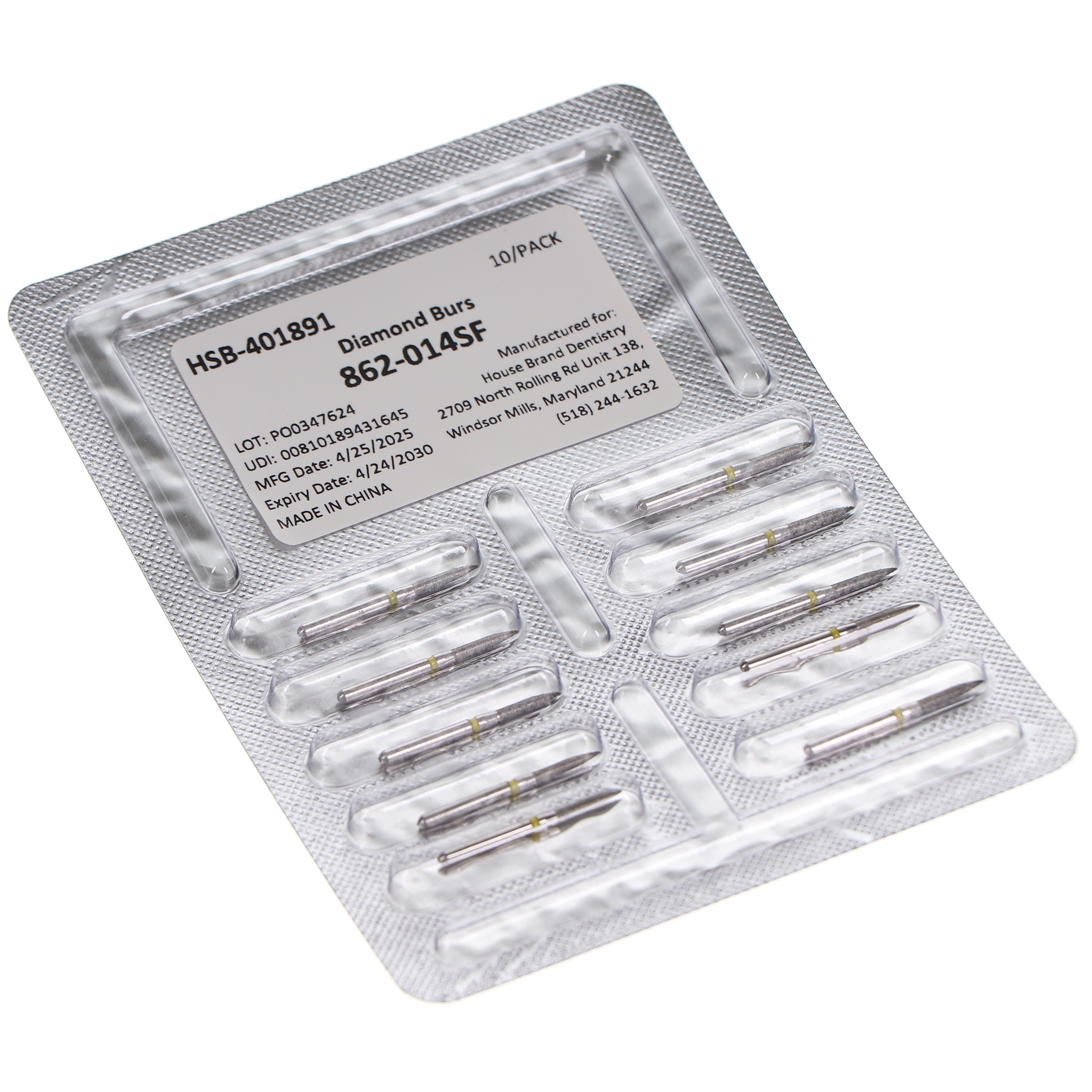 House Brand Dentistry 401891 HSB FG 862-014SF Flame Super Fine Grit Diamond Burs 10/Pk