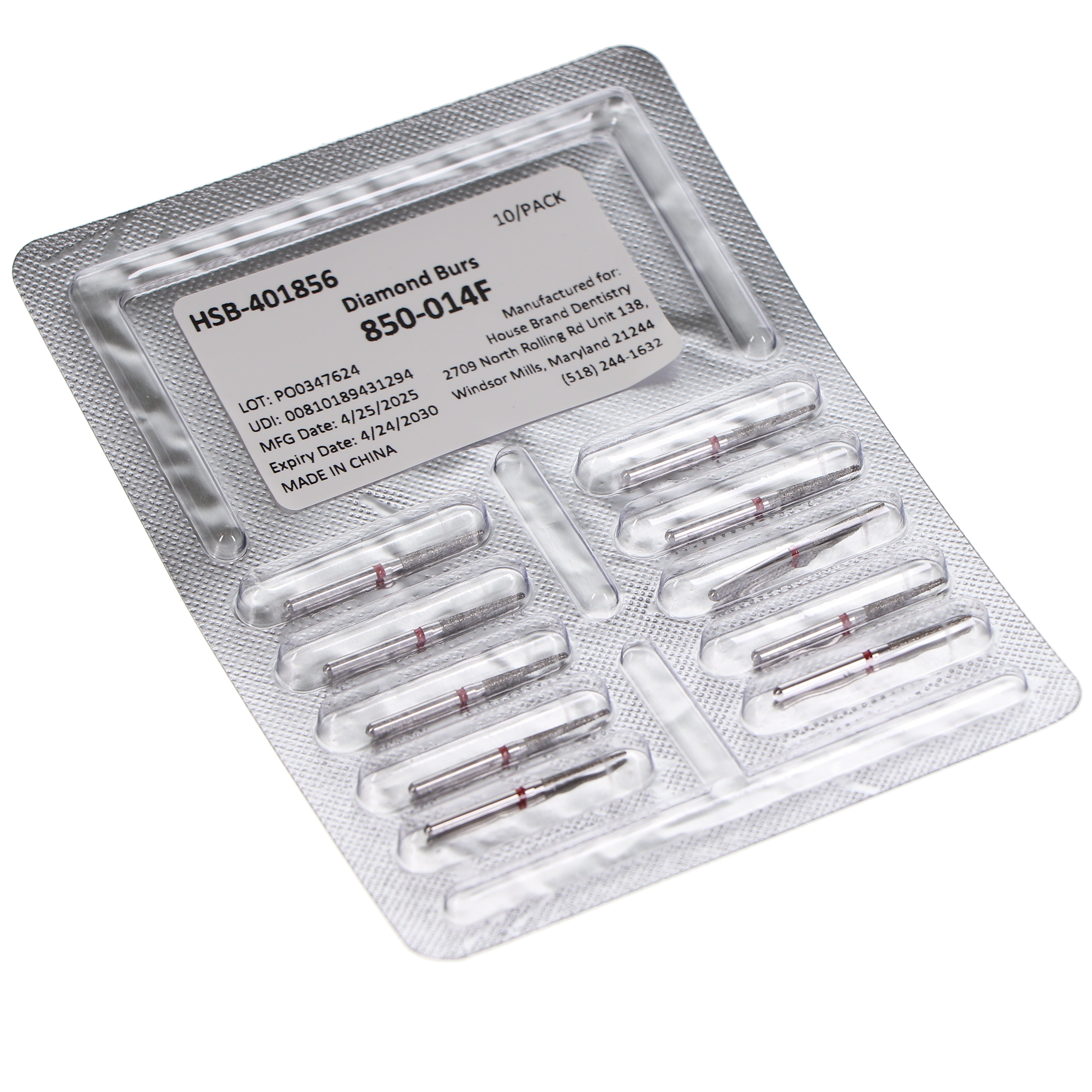 House Brand Dentistry 401856 HSB FG 850-014F Round End Taper Fine Grit Diamond Burs 10/Pk