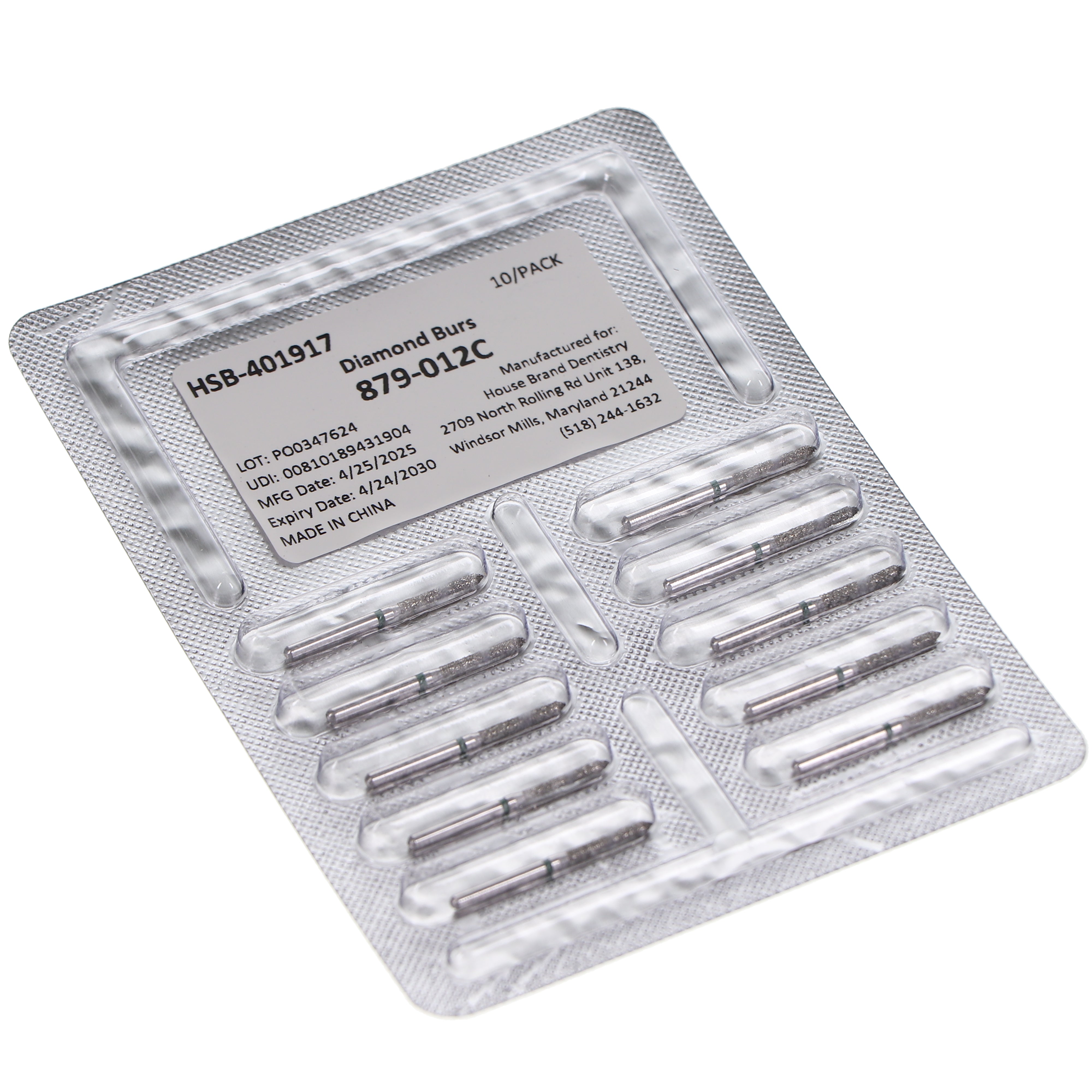 House Brand Dentistry 401917 HSB FG 879-012C Beveled Cylinder Coarse Grit Diamond Burs 10/Pk