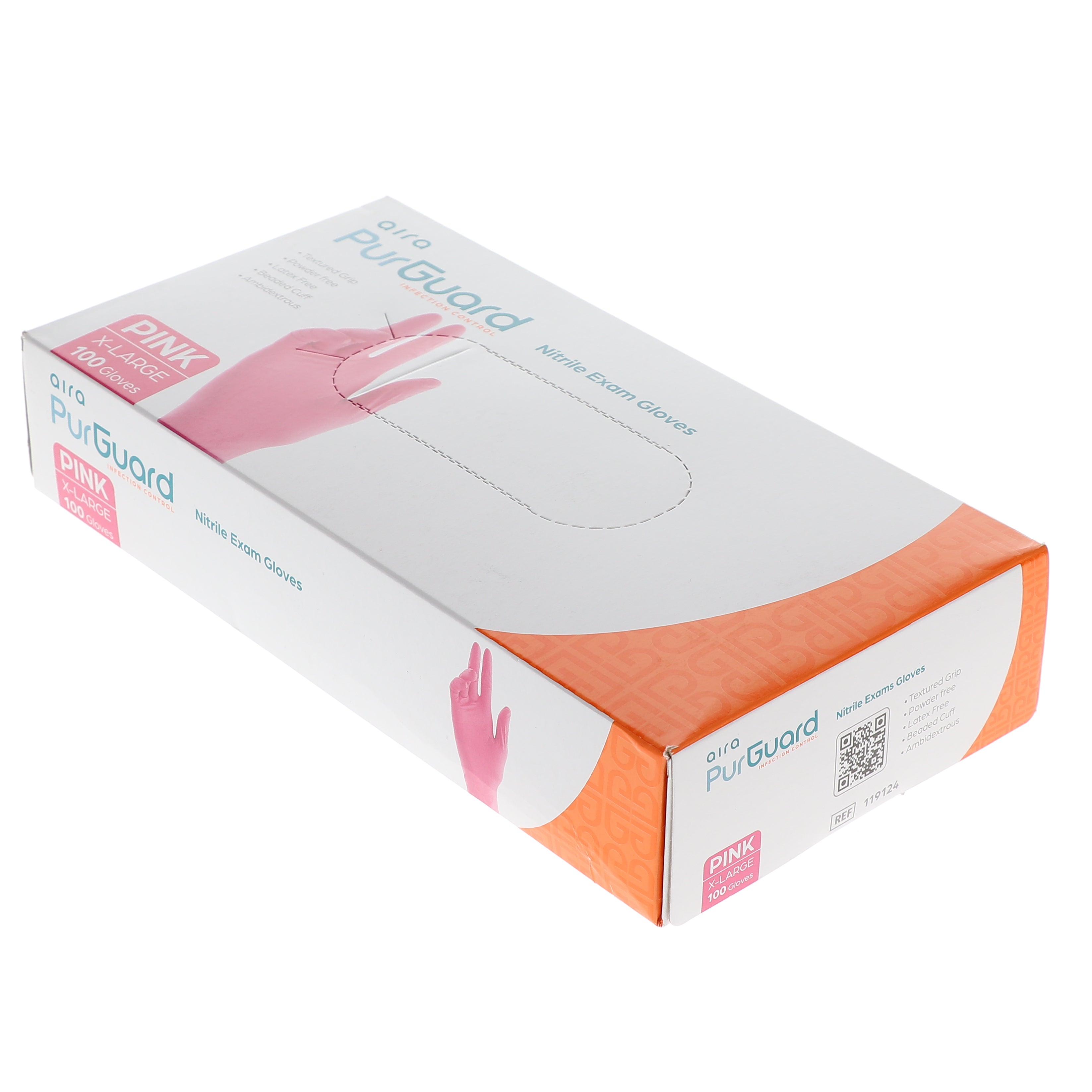 AIRA 119124 PurGuard Nitrile Exam Gloves Pink Extra Large Latex Free Powder Free 100/Bx