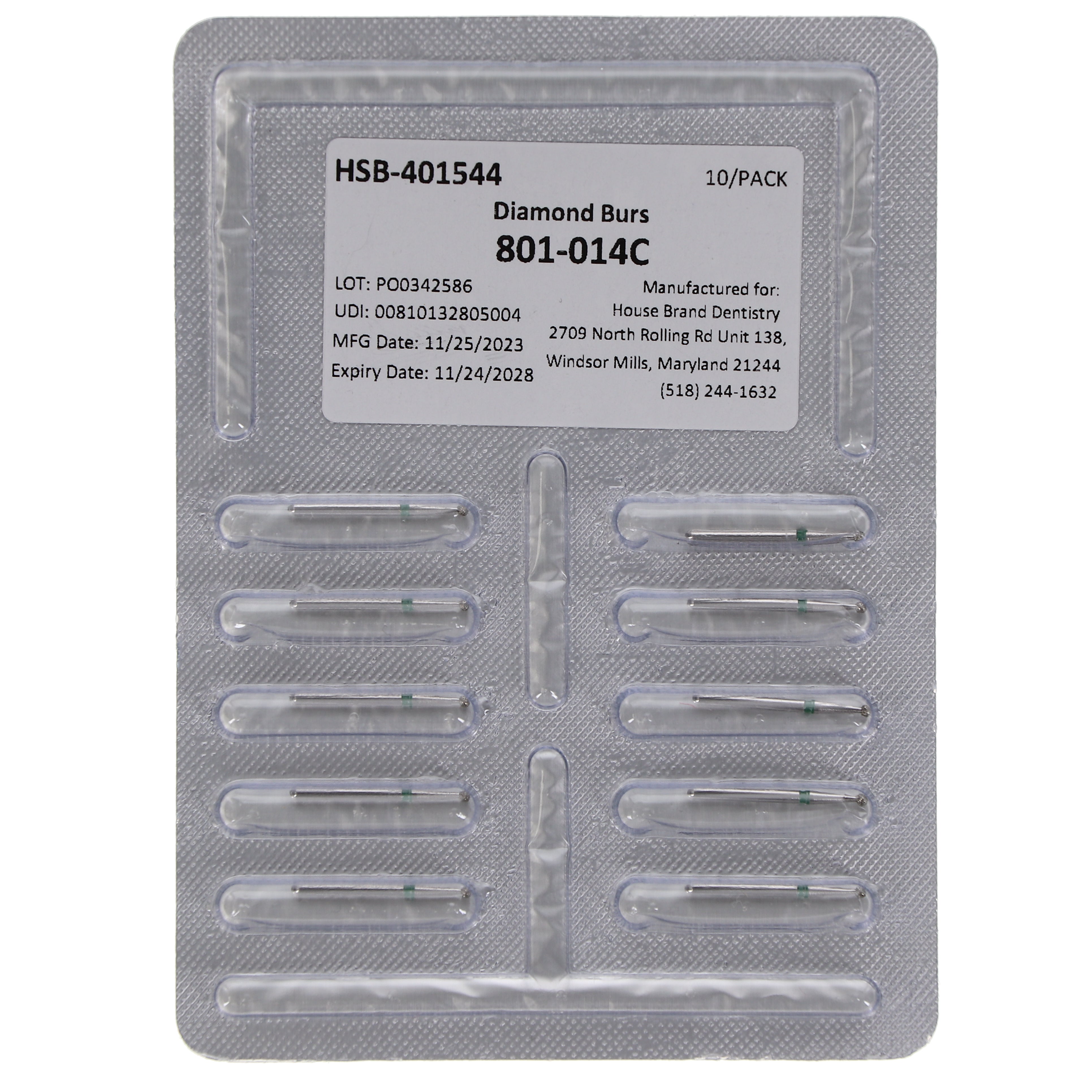 House Brand Dentistry 401544 FG HSB 801-014C Round Coarse Grit Diamond Burs 10/Pk