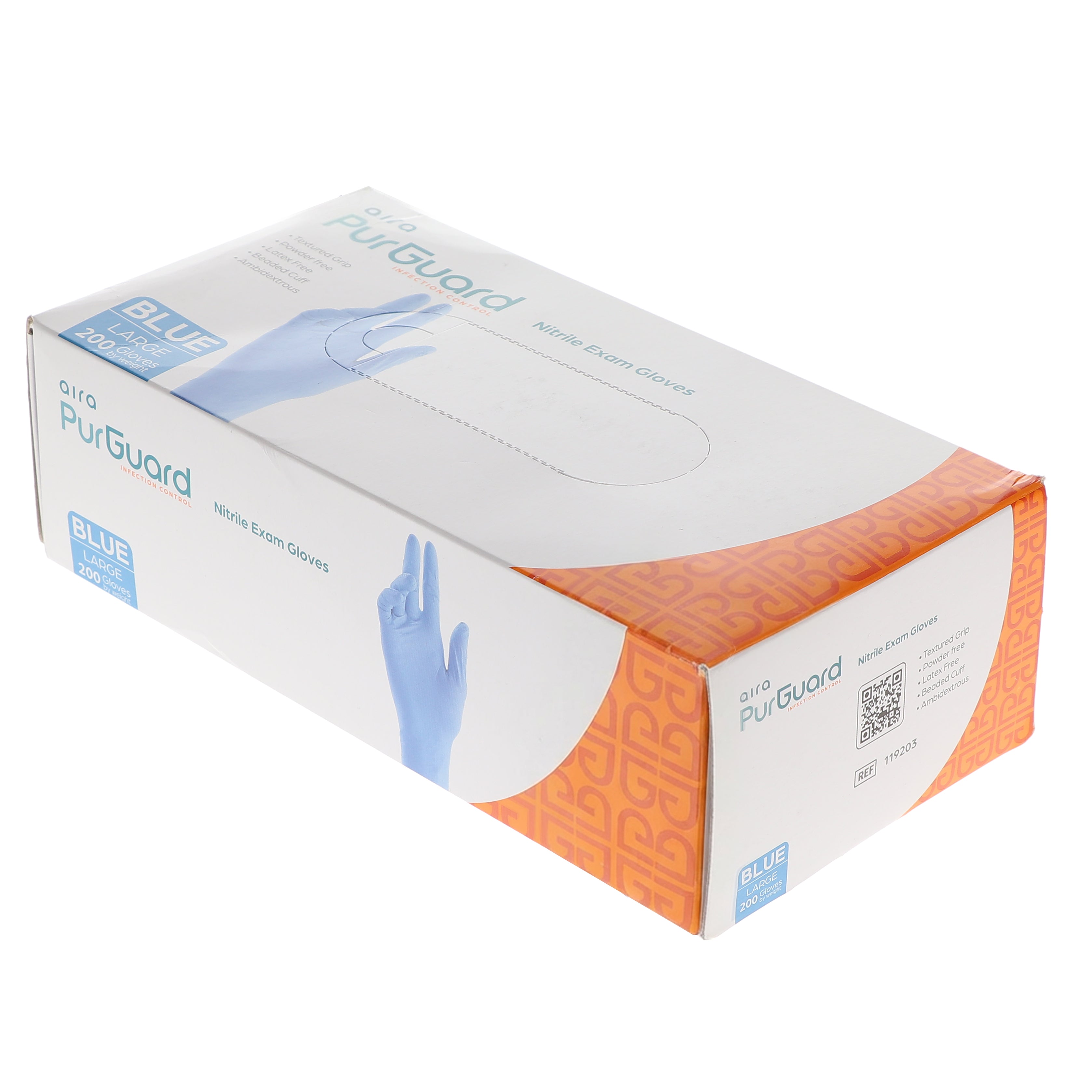 AIRA 119203 PurGuard Nitrile Exam Gloves Latex Free Powder Free Blue Large 200/Bx