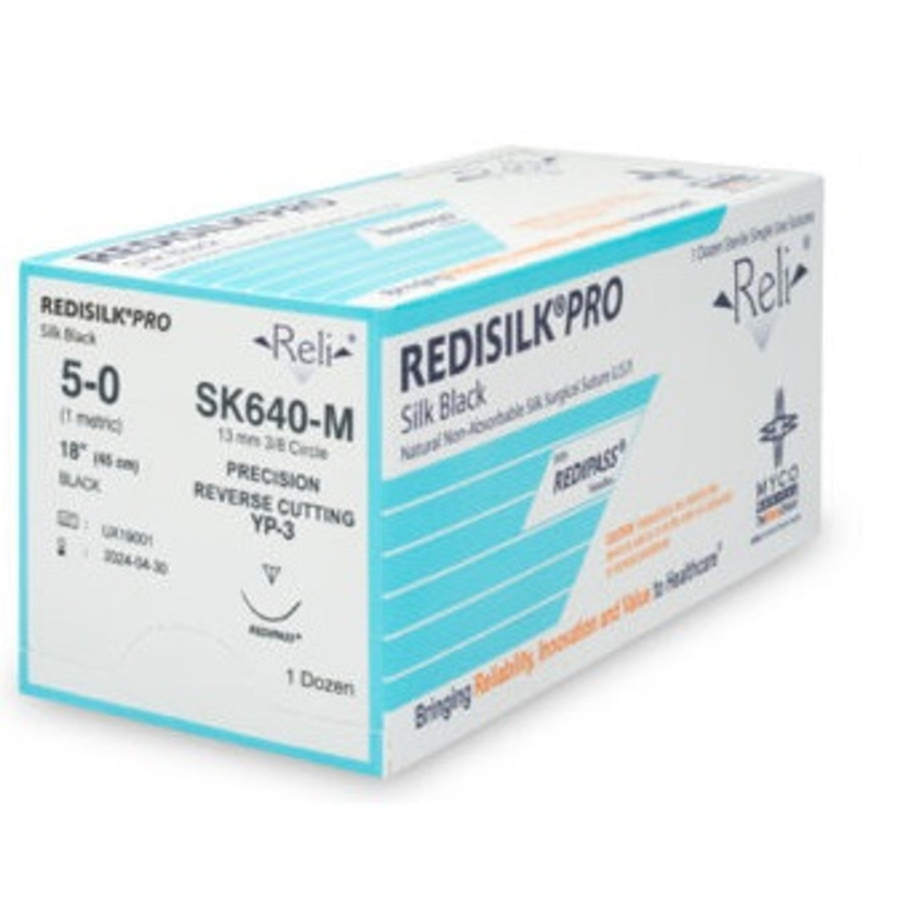 Myco Medical SK640 Reli Silk Black Braided Sutures 5-0 3/8 Circle 13mm 18