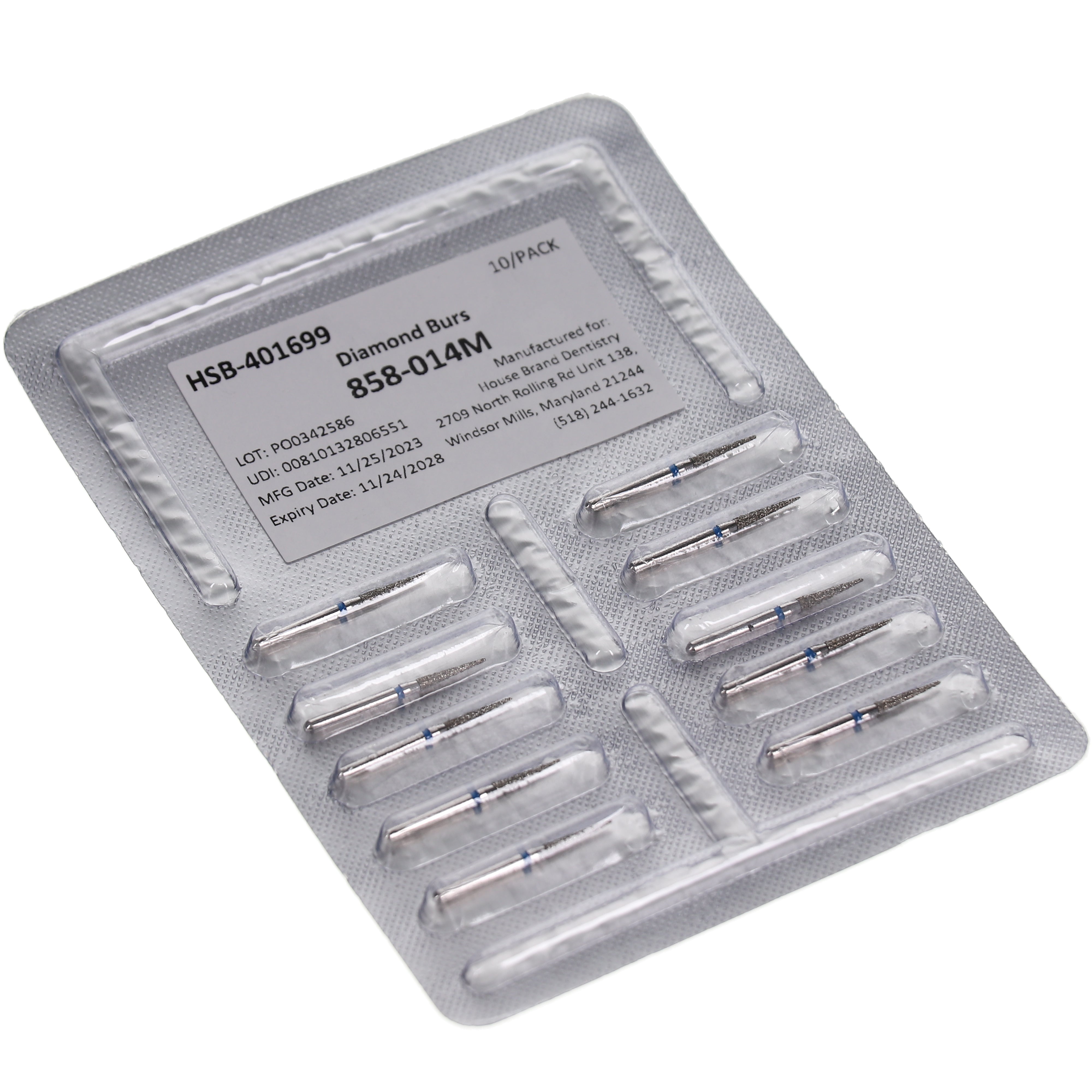 House Brand Dentistry 401699 HSB FG 858-014M Needle Medium Grit Diamond Burs 10/Pk