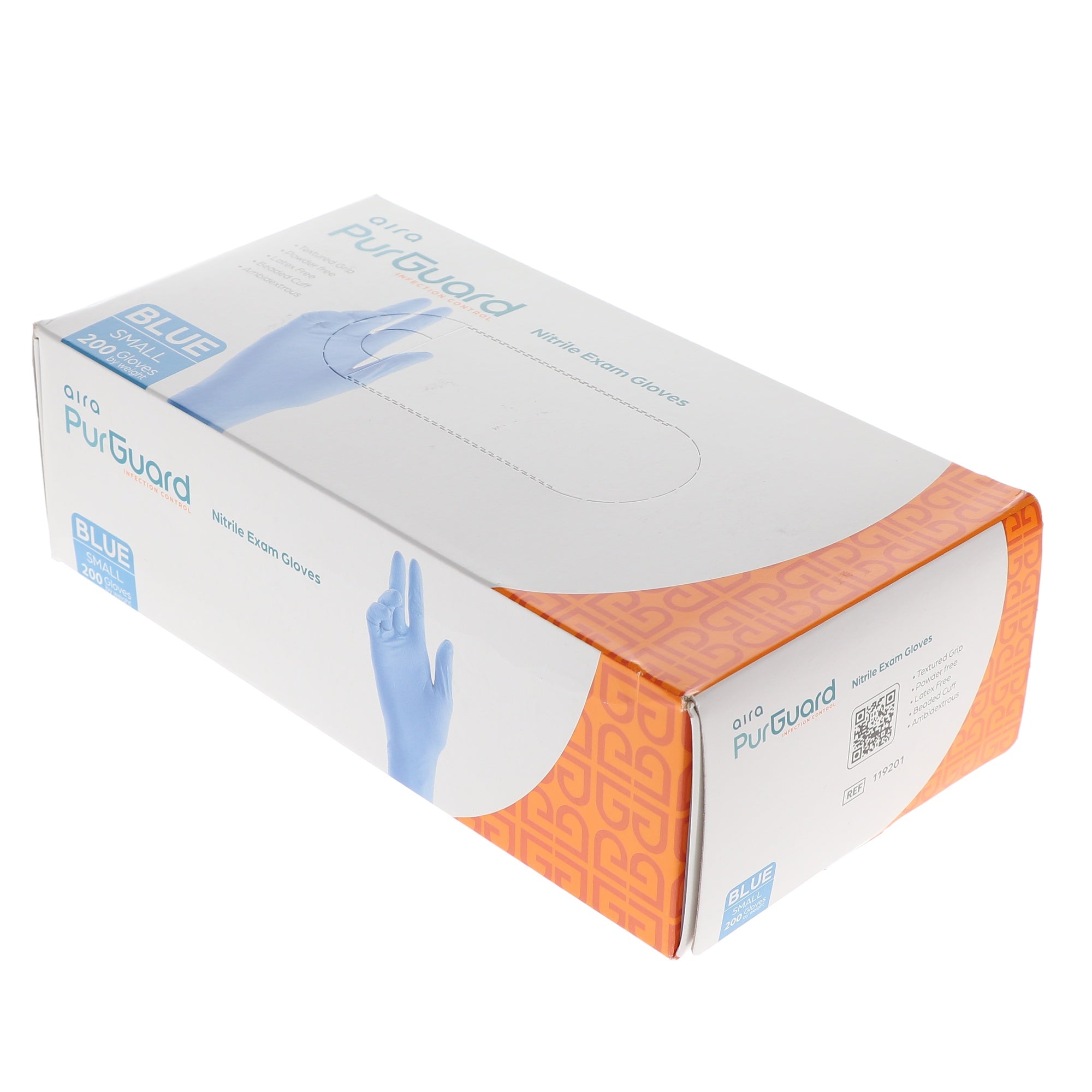 Aira 119201 PurGuard Nitrile Exam Gloves Blue Small Latex Free 200/Bx