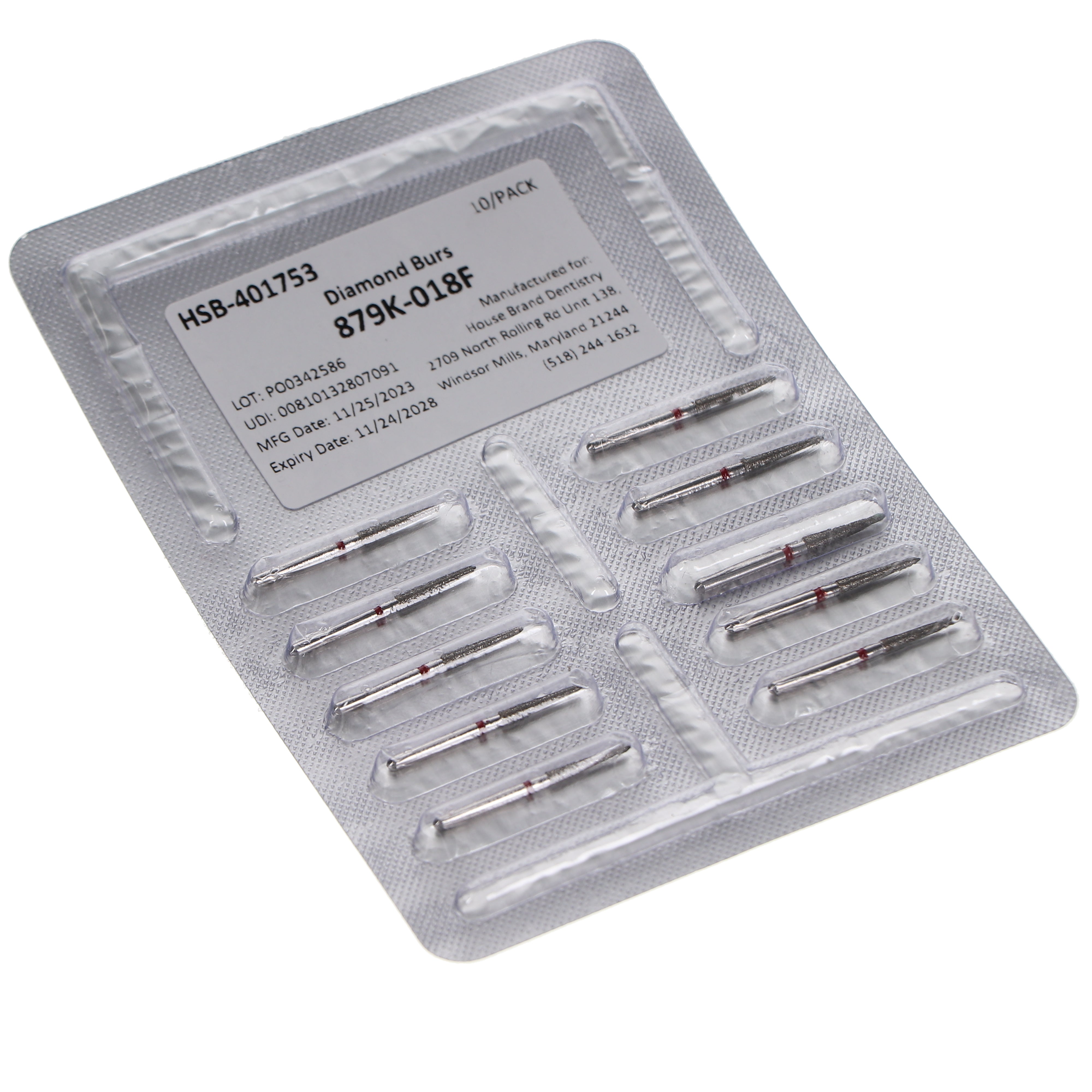 House Brand Dentistry 401753 HSB FG 879K-018F Gingival Curettage Fine Grit Diamond Burs 10/Pk