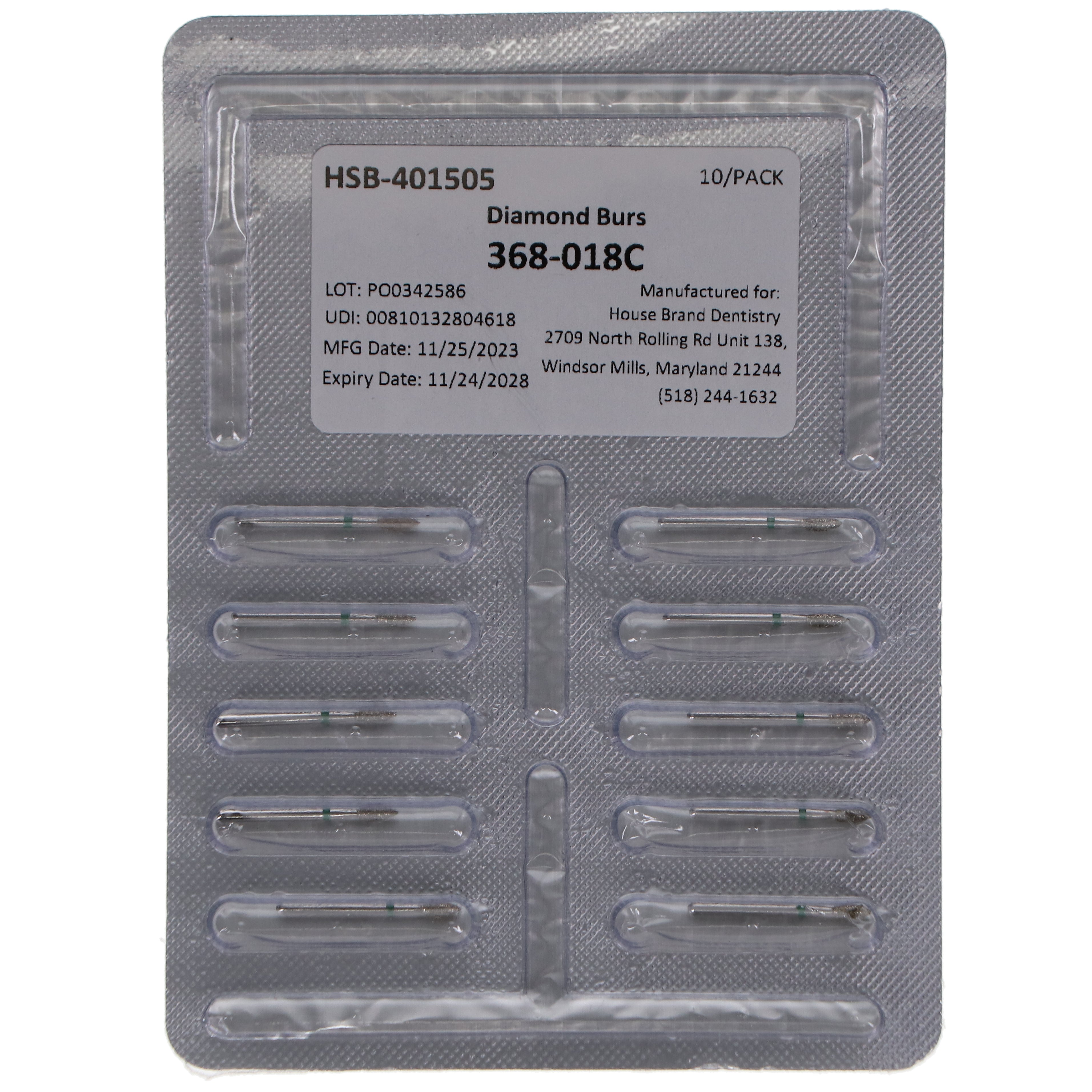 House Brand Dentistry 401505 HSB FG 368-018C Football Shaped Coarse Grit Diamond Burs 10/Pk