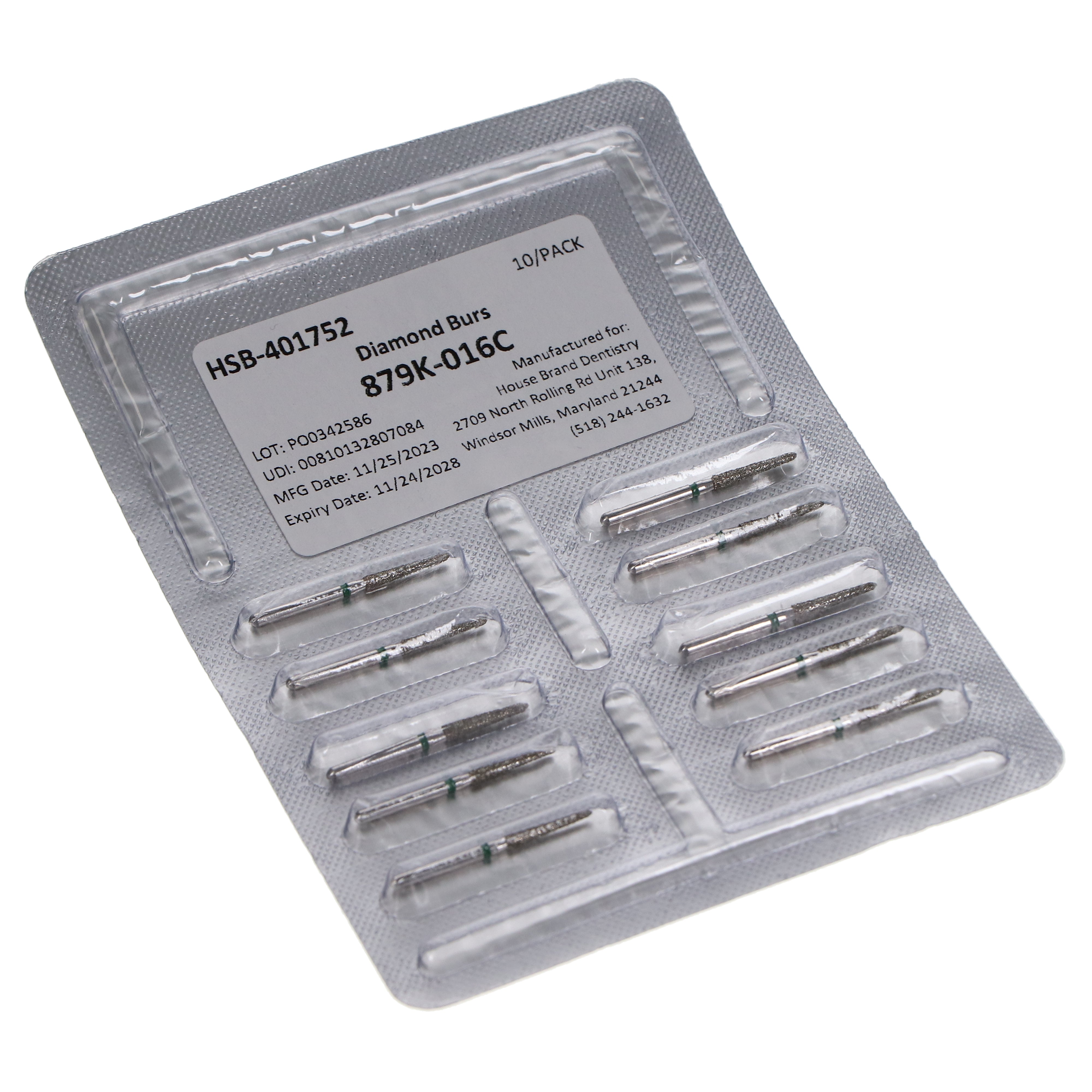 House Brand Dentistry 401752 FG 879K-016C Gingival Curettage Coarse Grit Diamond Burs 10/Pk