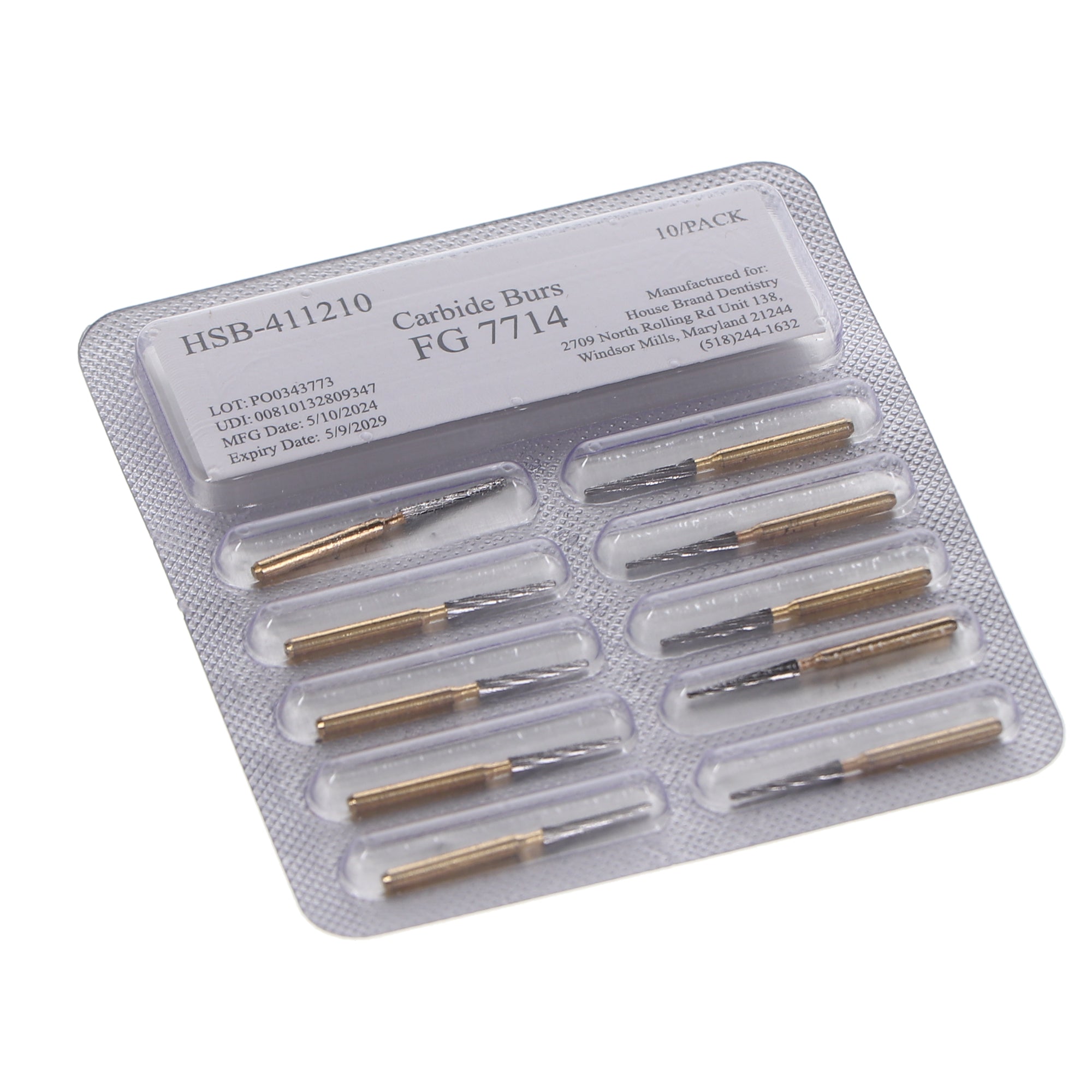 House Brand Dentistry 411210 HSB FG #7714 T-3 Trimming & Finishing Carbide Burs 10/Pk