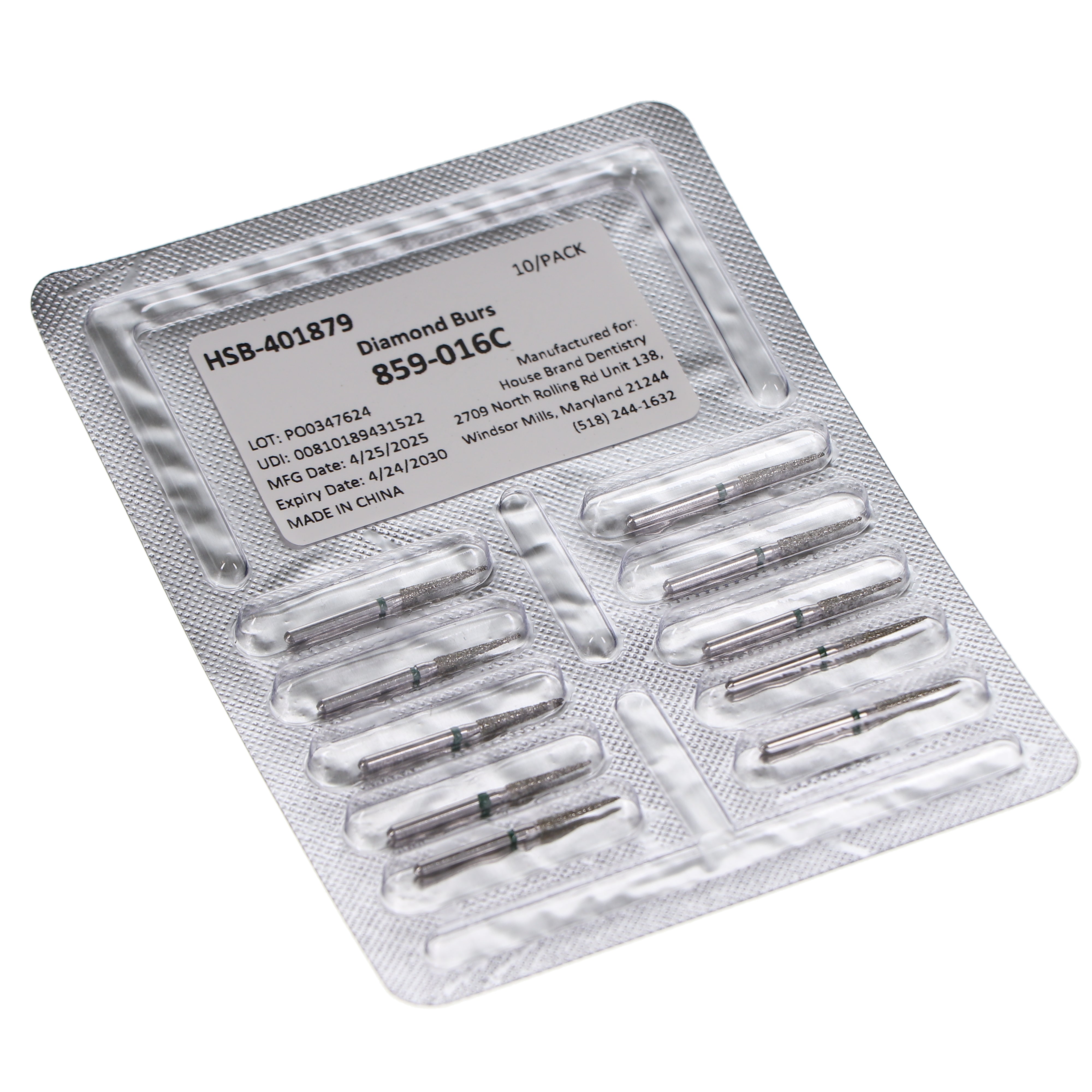 House Brand Dentistry 401879 HSB FG 859-016C Needle Coarse Grit Diamond Burs 10/Pk