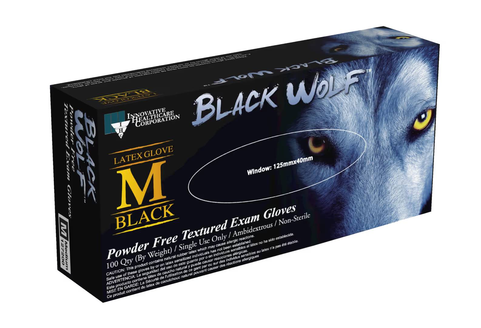 Innovative Healthcare 127200 IHC Black Wolf Latex Gloves Medium 100/Bx