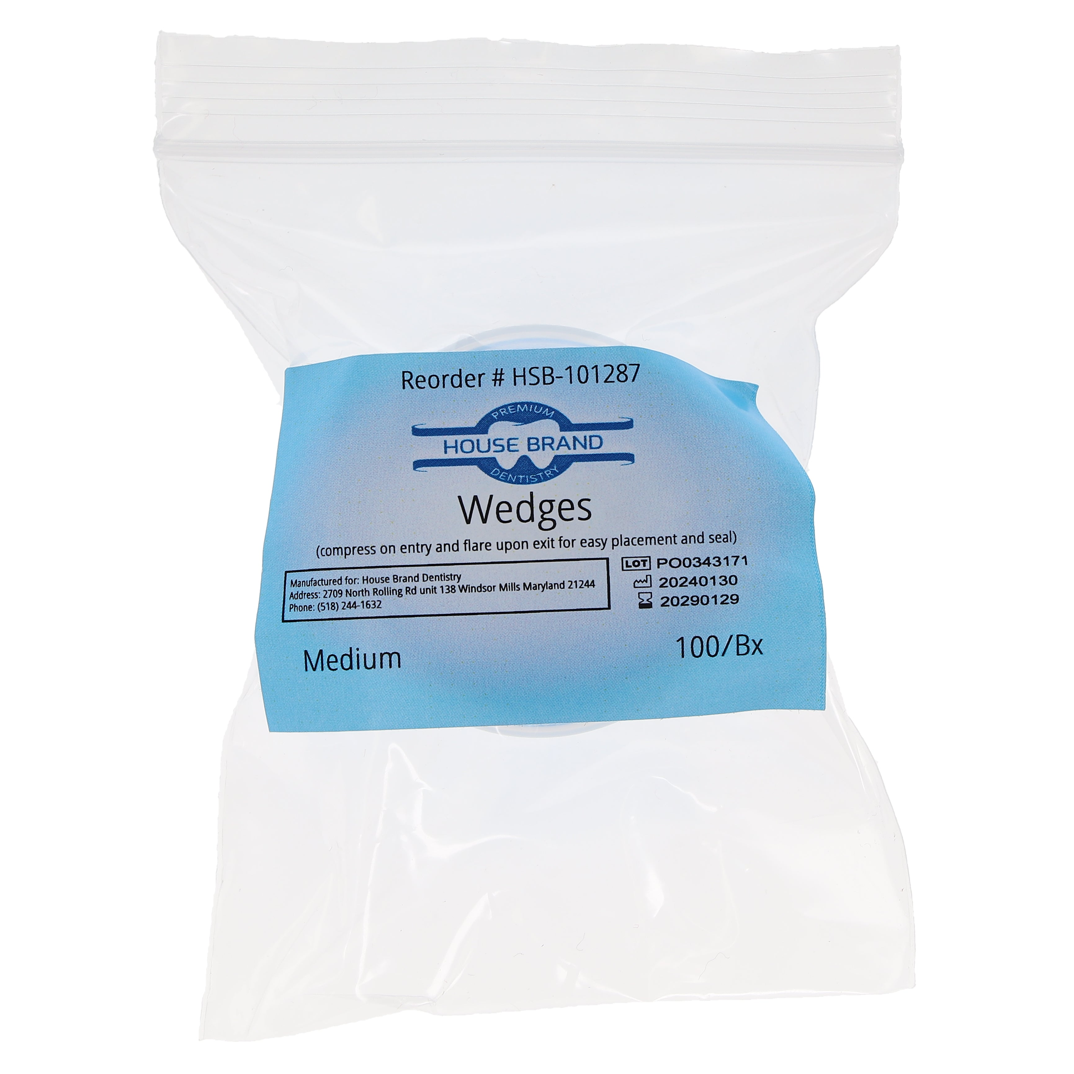 House Brand Dentistry 101287 HSB Dental Matrix Wedges Medium 100/Bx