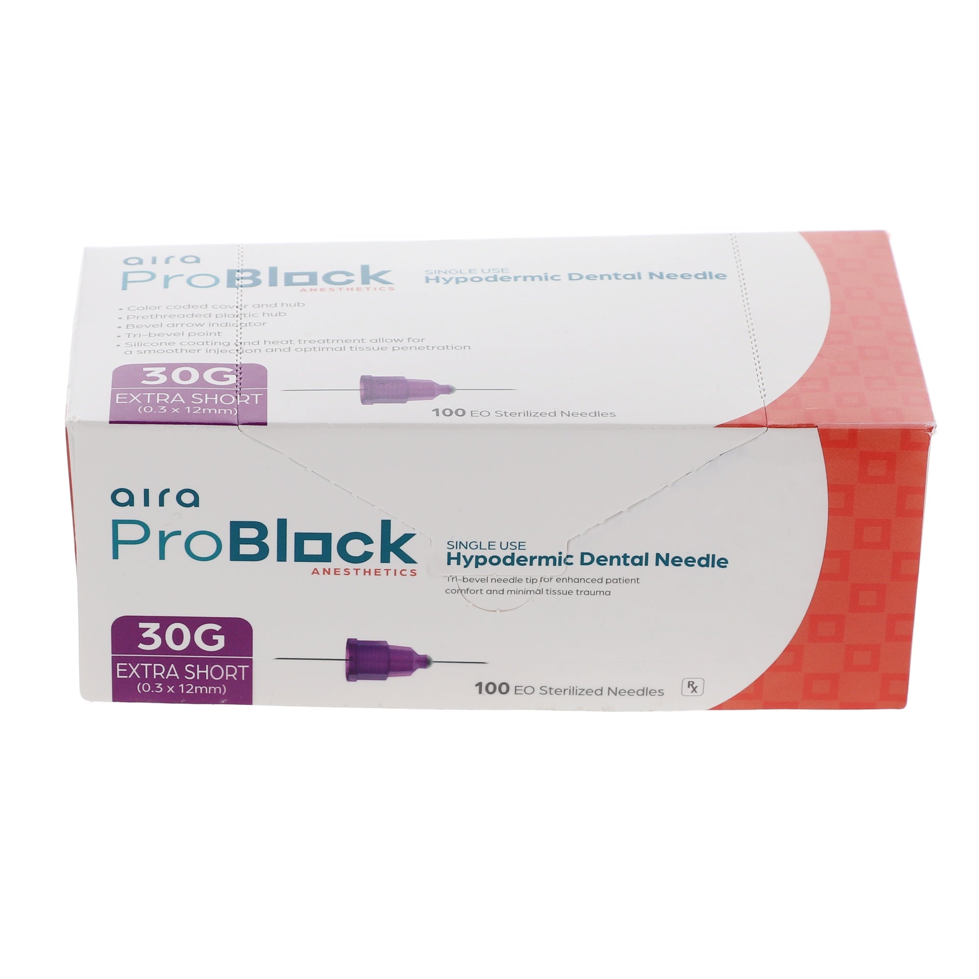 Aira 107123 ProBlock Hypodermic Dental Needles 30 Gauge 12mm Extra Short 100/Pk