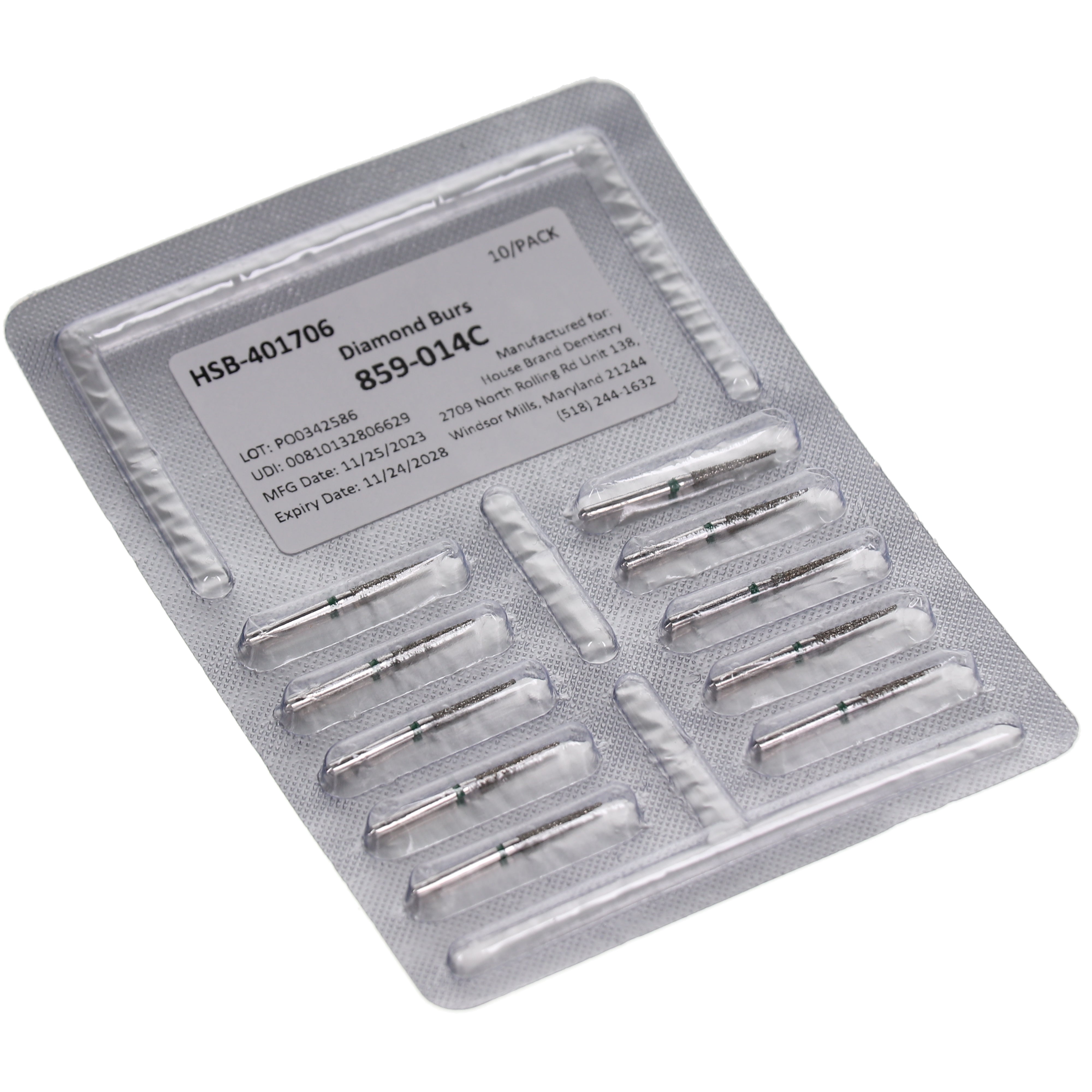 House Brand Dentistry 401706 HSB FG 859-014C Needle Coarse Grit Diamond Burs 10/Pk