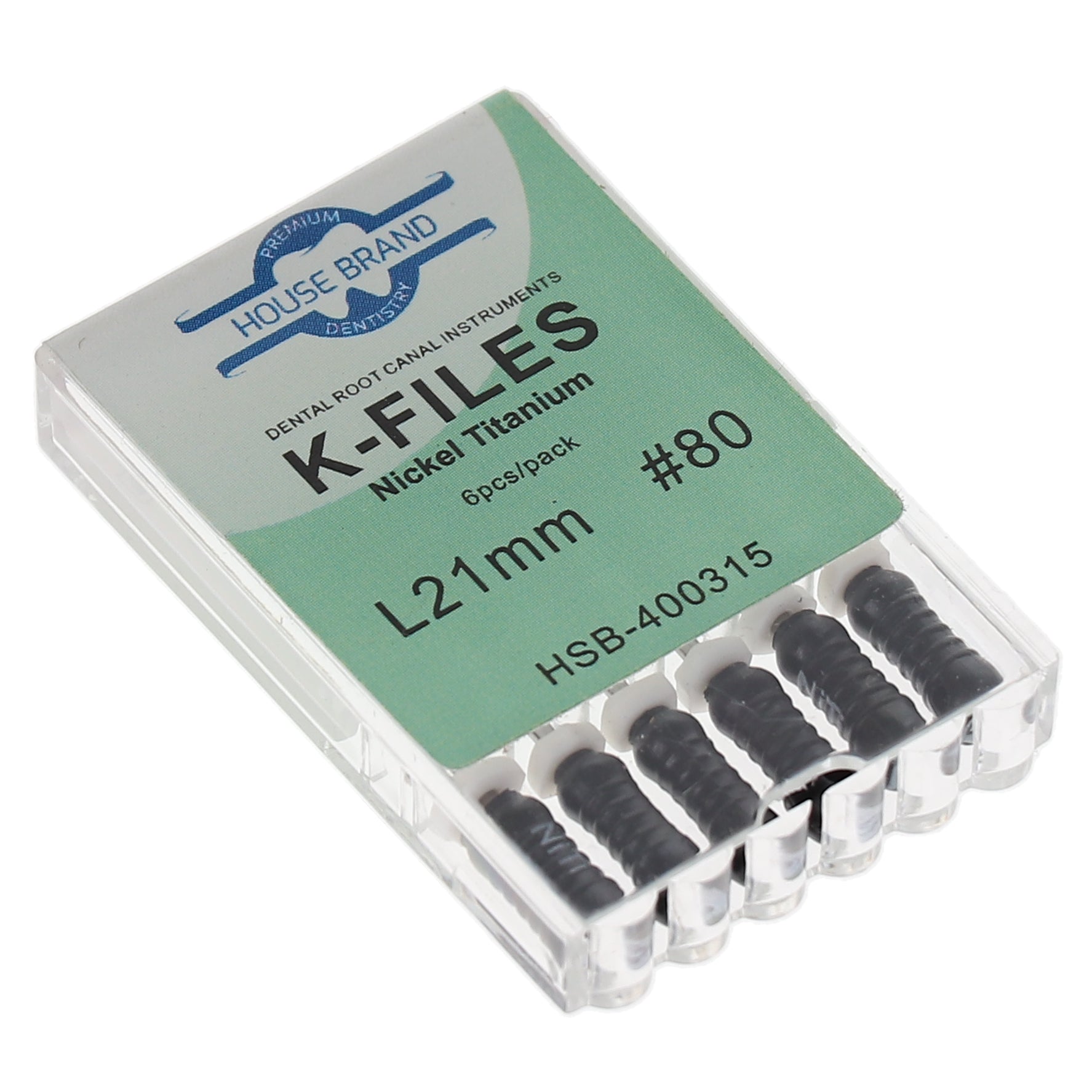 House Brand Dentistry 400315 HSB Endodontic K-Files NiTi 21mm #80 6/Pk