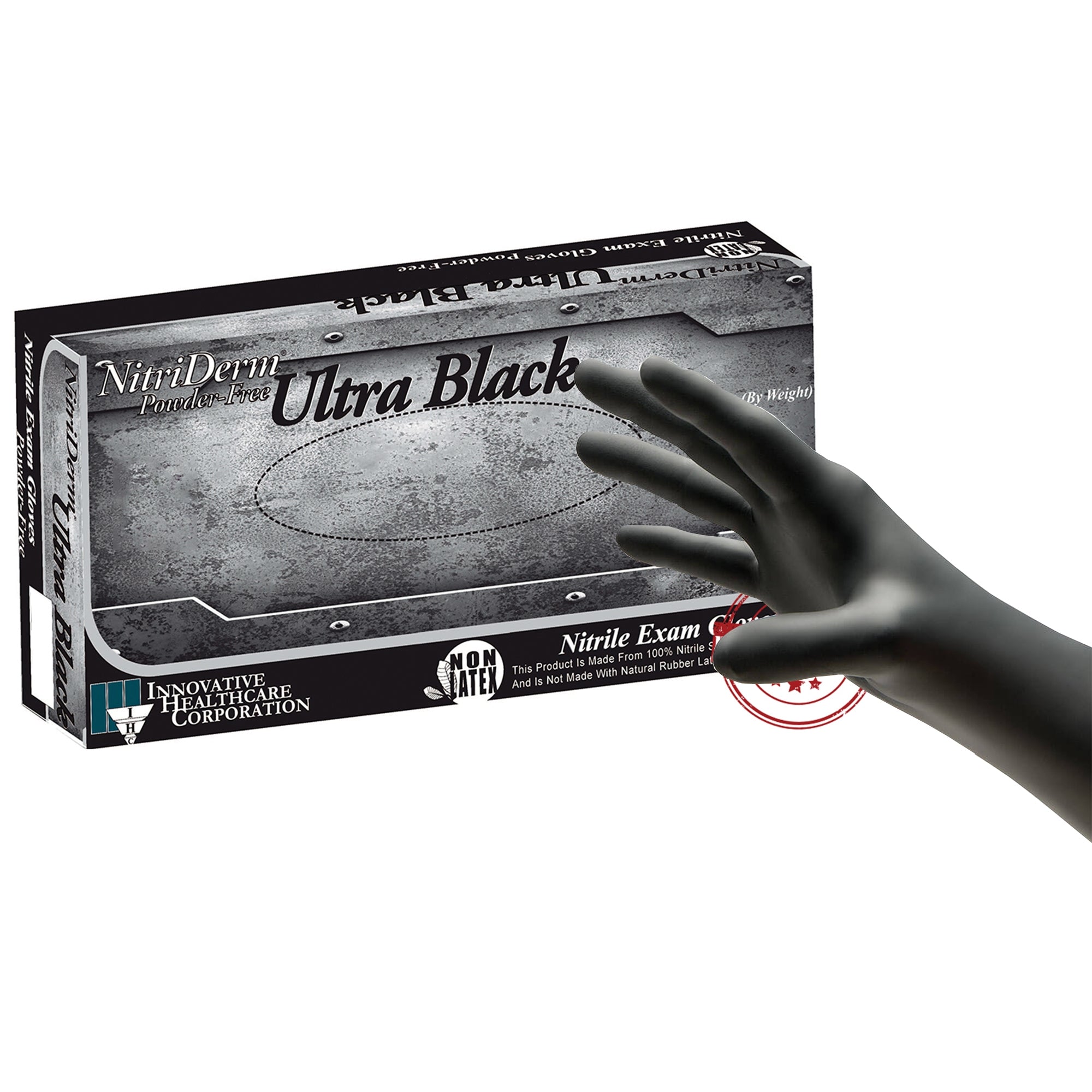 Innovative Healthcare 187200 Nitriderm Ultra Black Nitrile Synthetic Gloves Medium PF 100/Pk