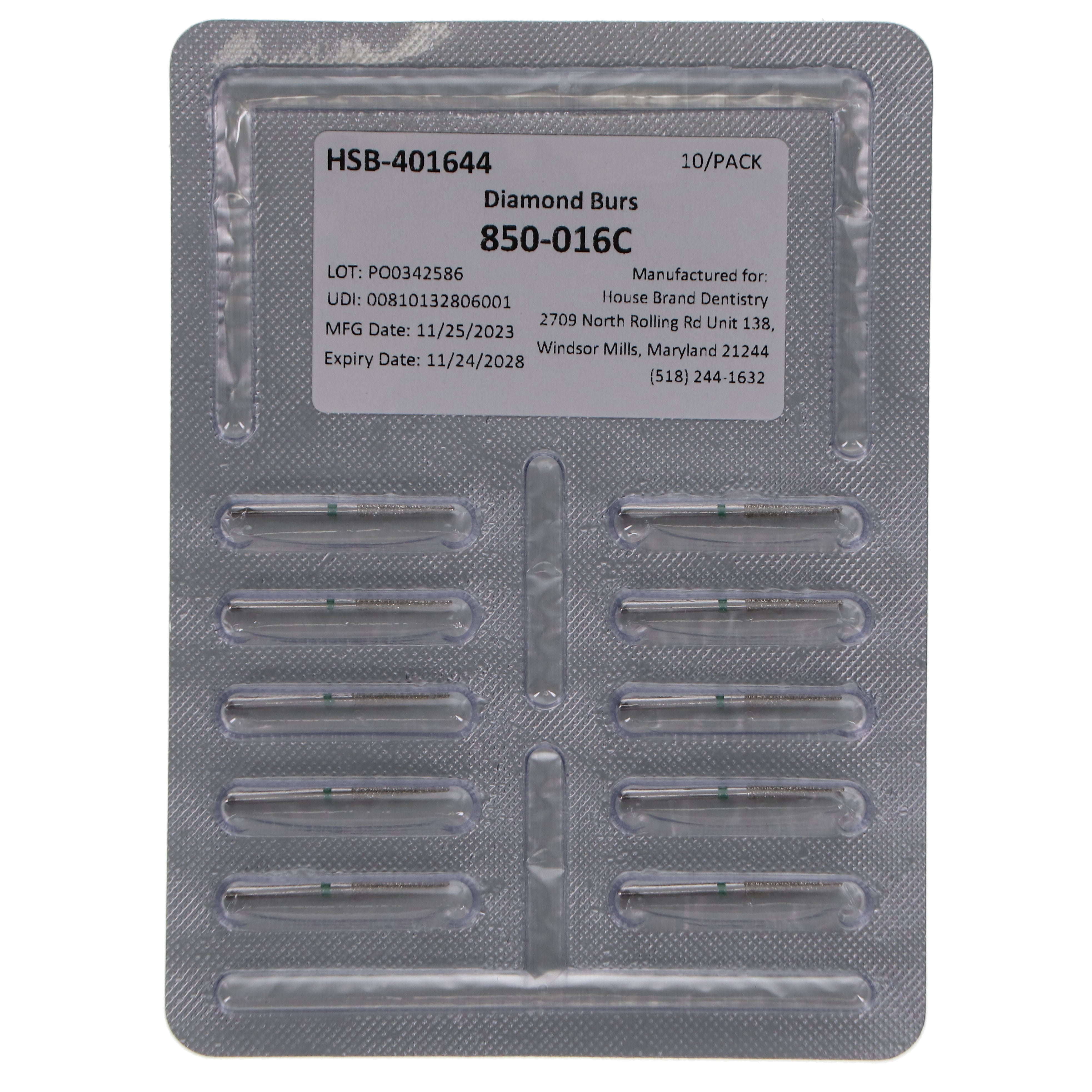 House Brand Dentistry 401644 FG 850-016C Round End Taper Coarse Grit Diamond Burs 10/Pk