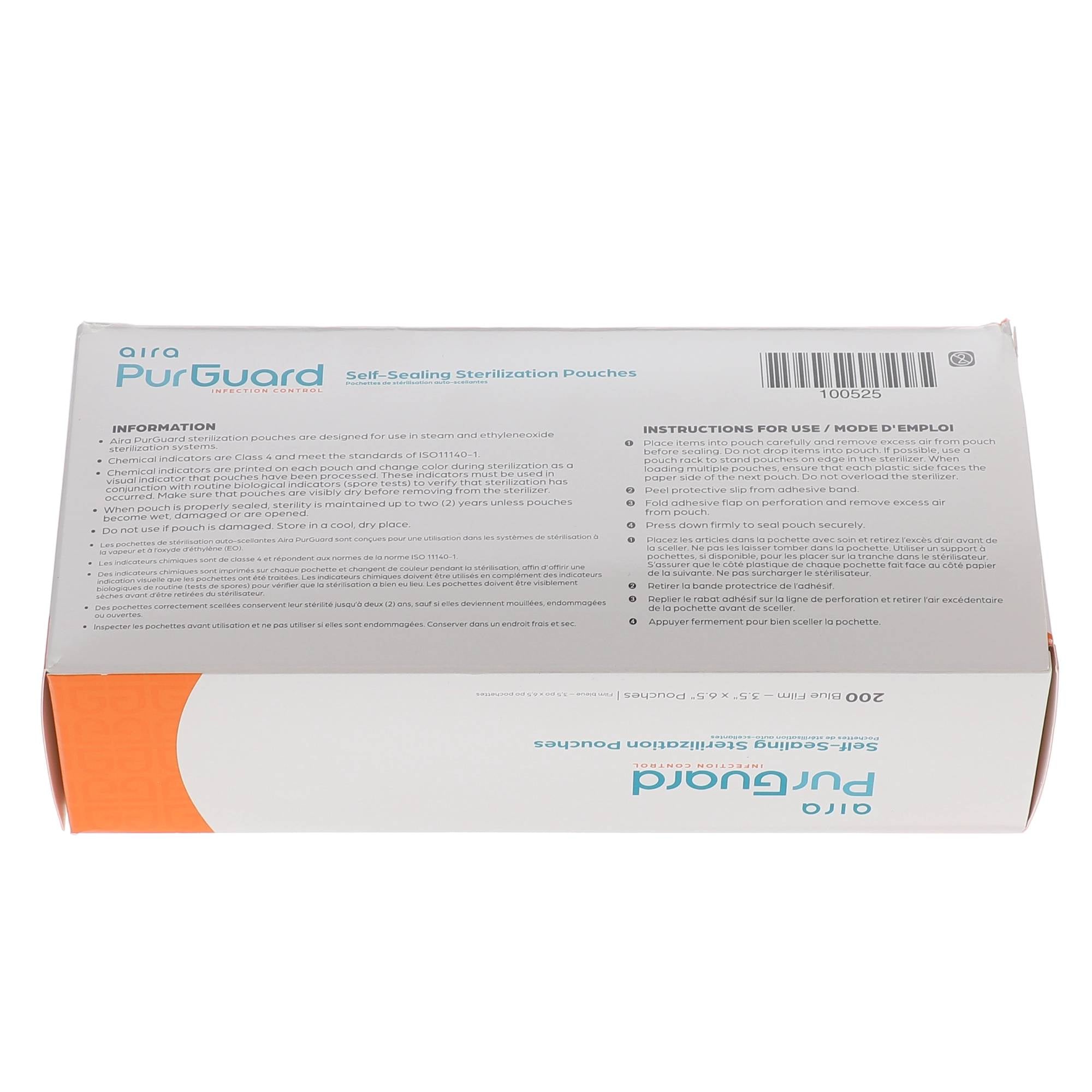 Aira 100525 PurGuard Paper/Blue Film Self-Sealing Sterilization Pouches 3.50