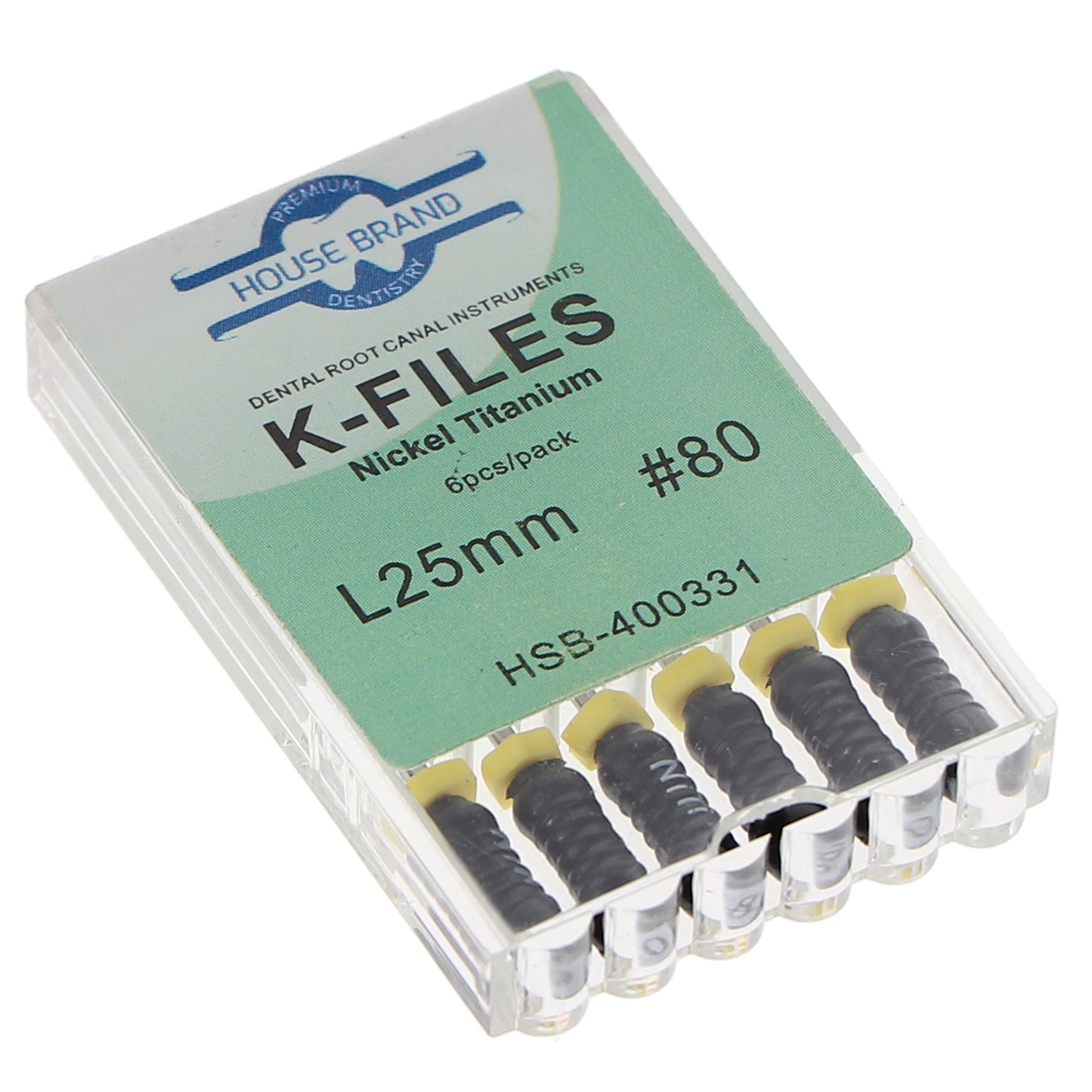 House Brand Dentistry 400331 HSB Endodontic K-Files NiTi 25mm #80 6/Pk