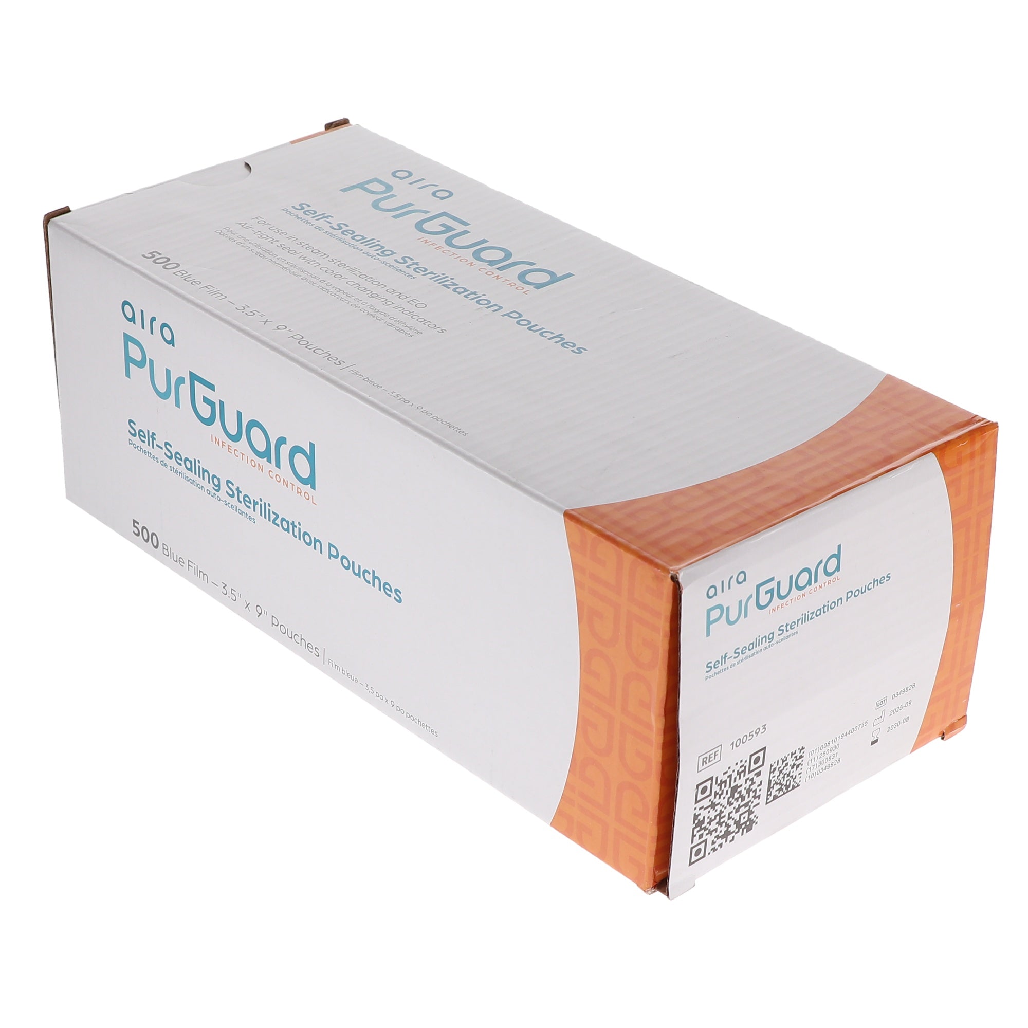 Aira 100593 PurGuard Self-Sealing Sterilization Pouches Paper Film Blue 3.5 X 9 500/Bx