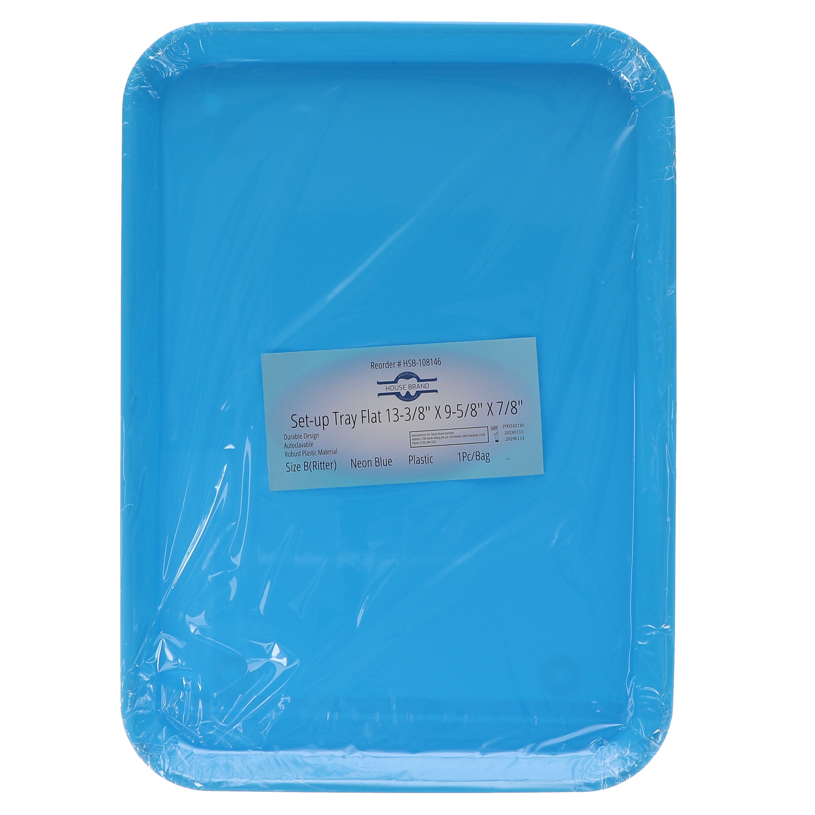 House Brand Dentistry 108146 HSB Set-Up Tray Flat #B Ritter Neon Blue Plastic 13-3/8