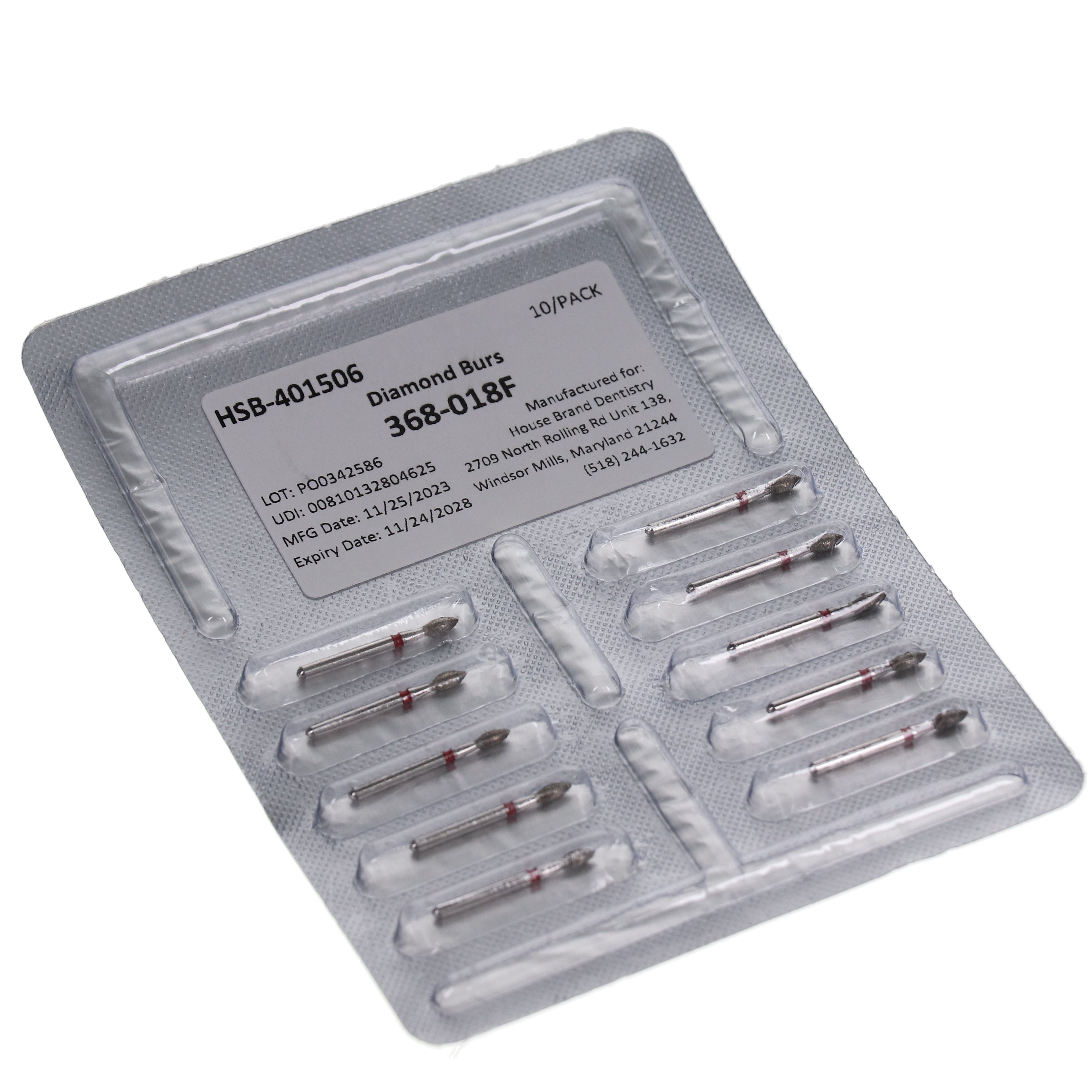 House Brand Dentistry 401506 HSB 368-018F Football Fine Grit Diamond Burs 10/Pk