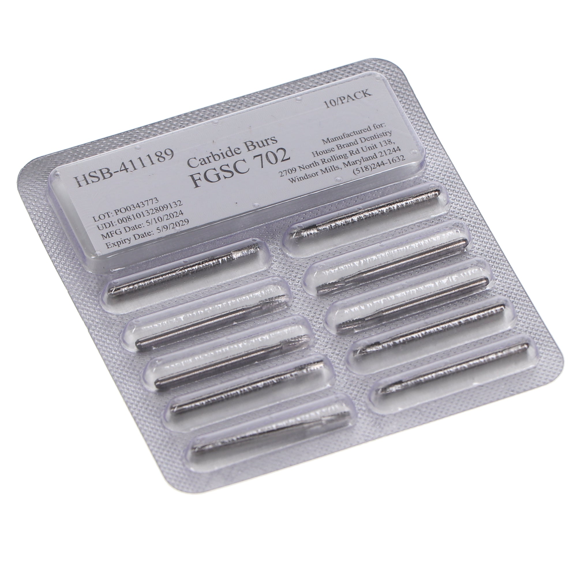 House Brand Dentistry 411189 HSB FG #702 Surgical Length Taper Fissure Crosscut Carbide Burs 10/Pk