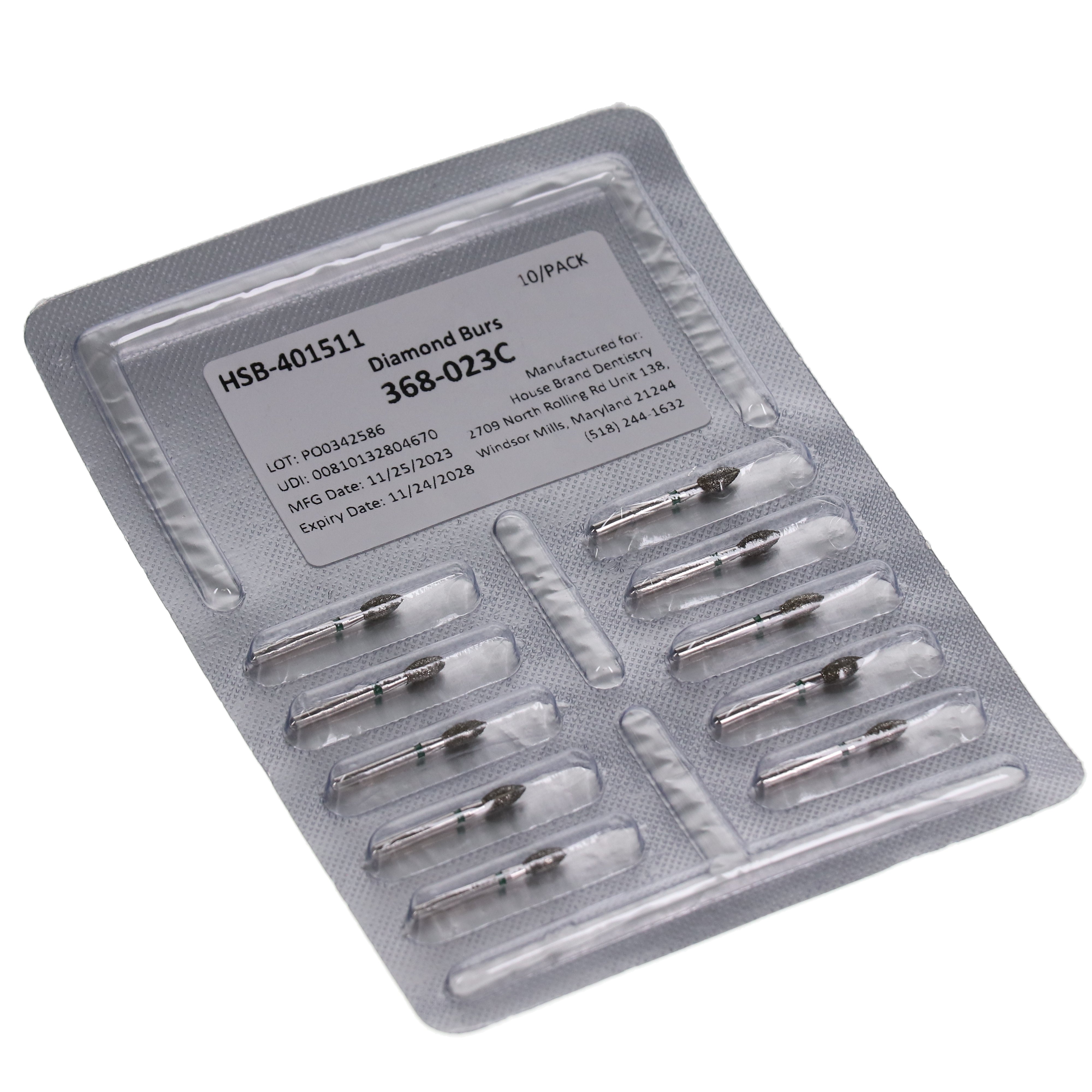 House Brand Dentistry 401511 FG 368-023C Football Coarse Grit Diamond Burs 10/Pk