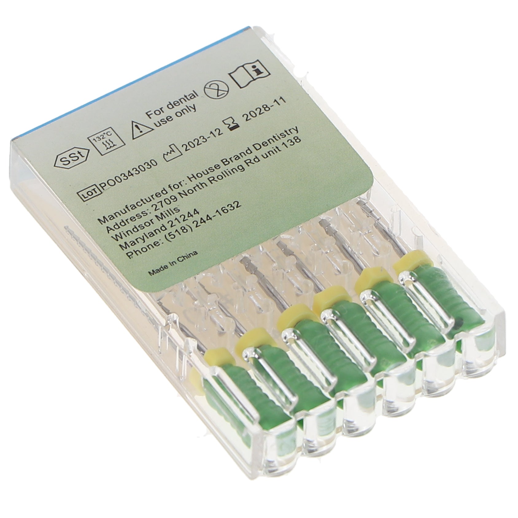 House Brand Dentistry 400480 HSB Hedstrom Endodontic Files Stainless Steel 25mm #70 Green 6/Pk