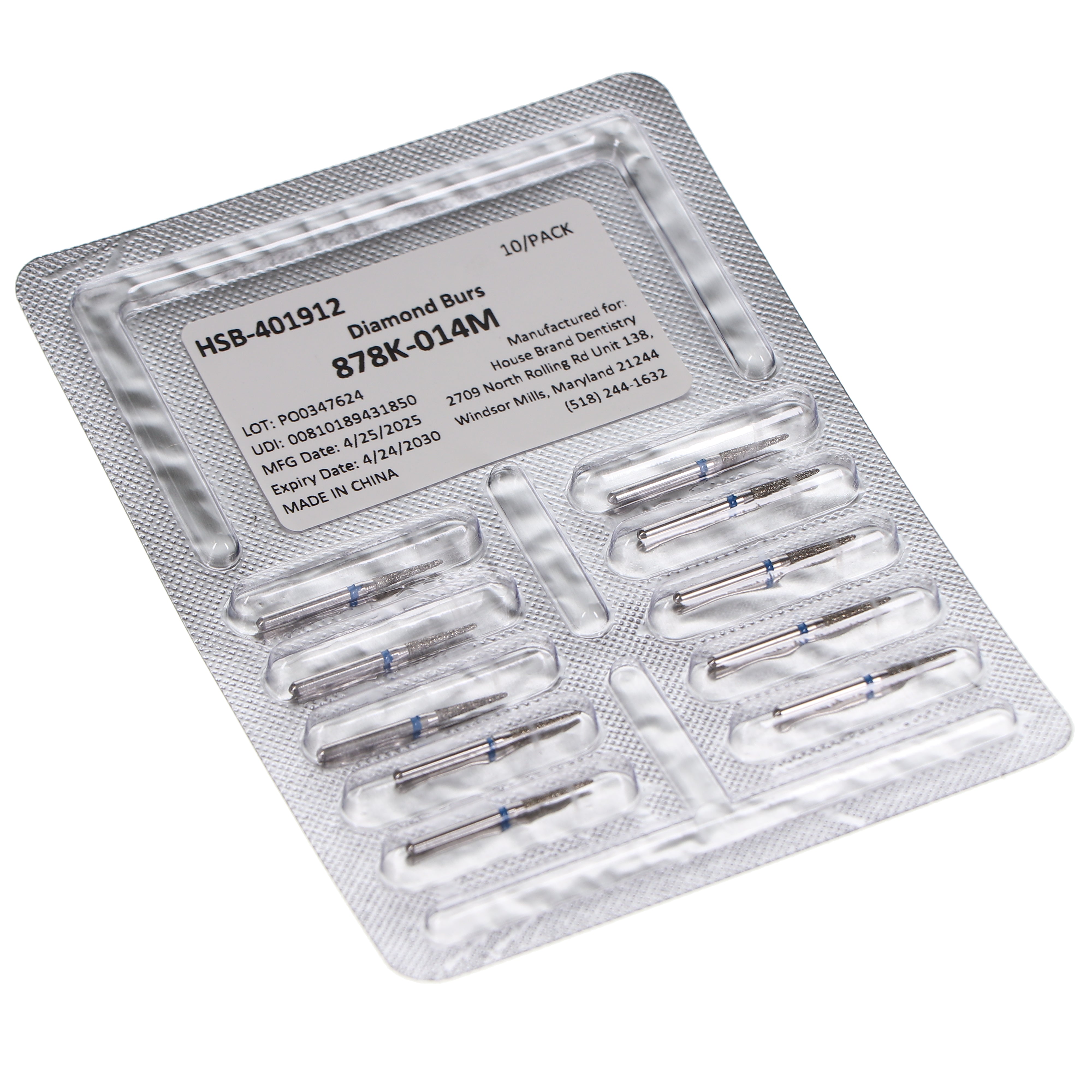 House Brand Dentistry 401912 HSB FG 878K-014M Curettage Medium Grit Diamond Burs 10/Pk