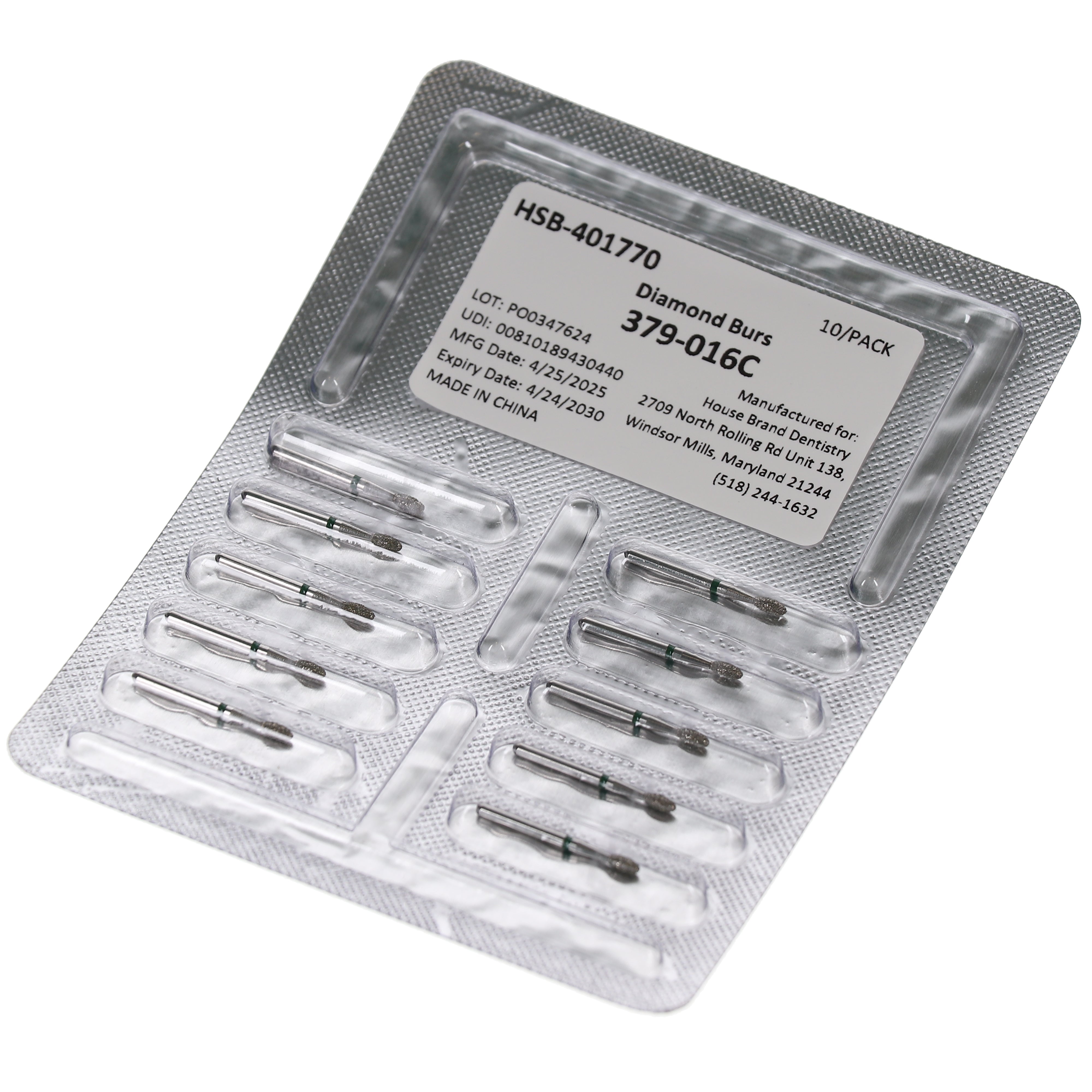 House Brand Dentistry 401770 HSB 379-016C FG Football Coarse Grit Diamond Burs 10/Pk