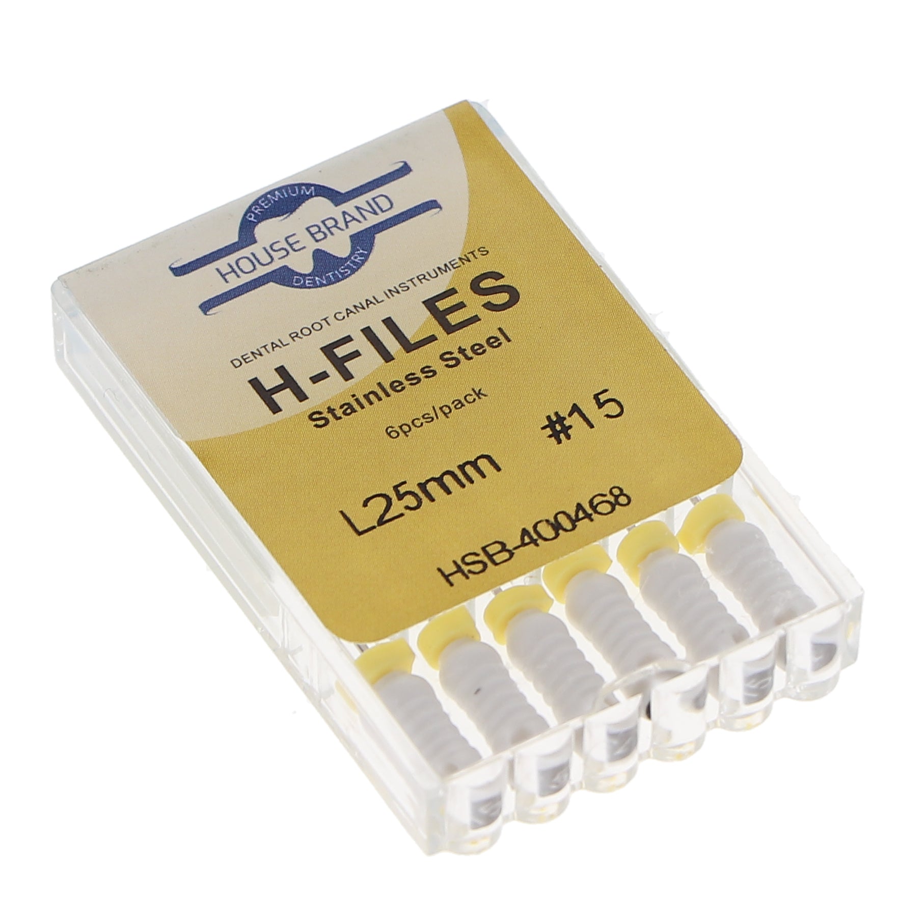 House Brand Dentistry 400468 HSB Hedstrom Endodontic Files Stainless Steel 25mm #15 White 6/Pk