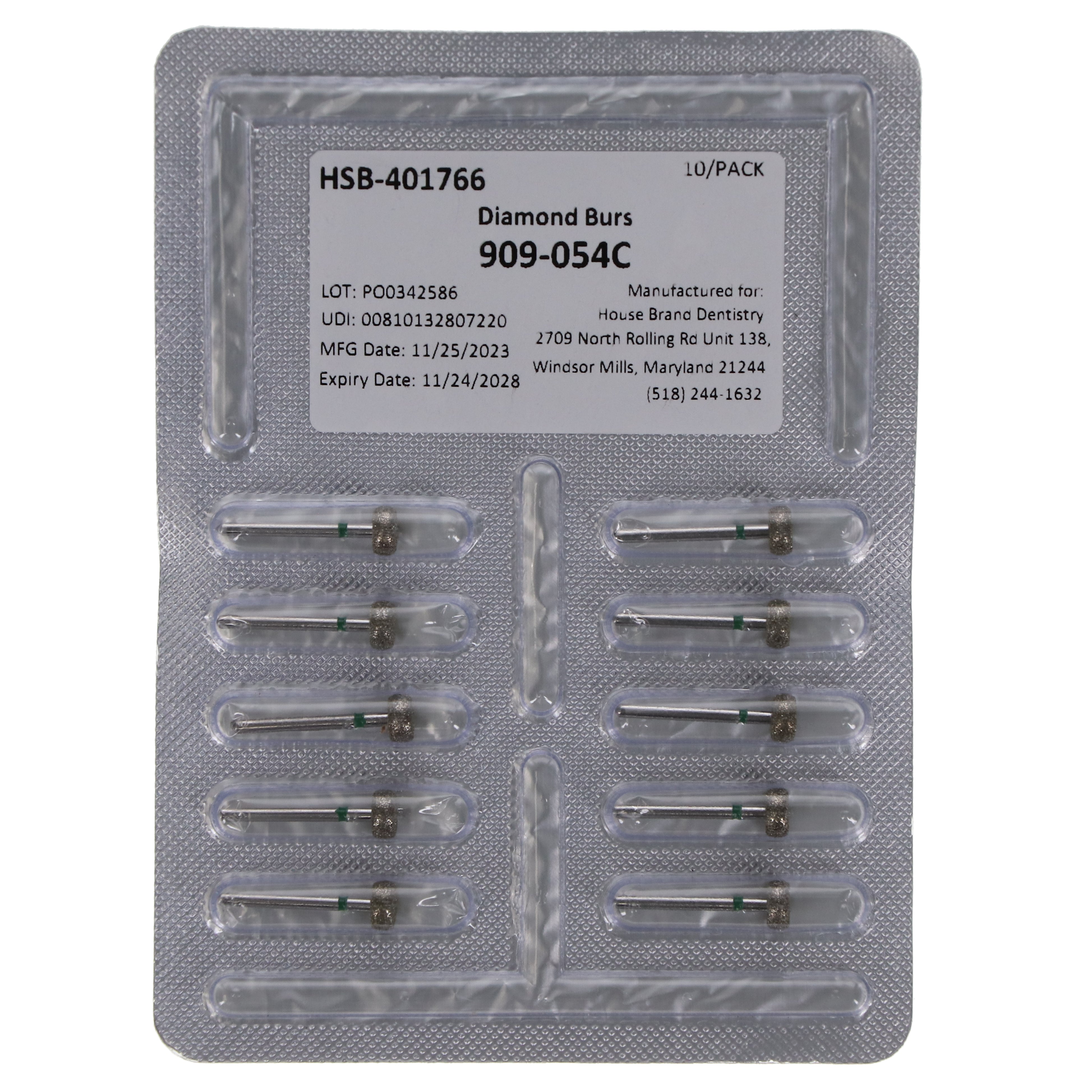 House Brand Dentistry 401766 FG 909-054C Wheel Coarse Grit Diamond Burs 10/Pk