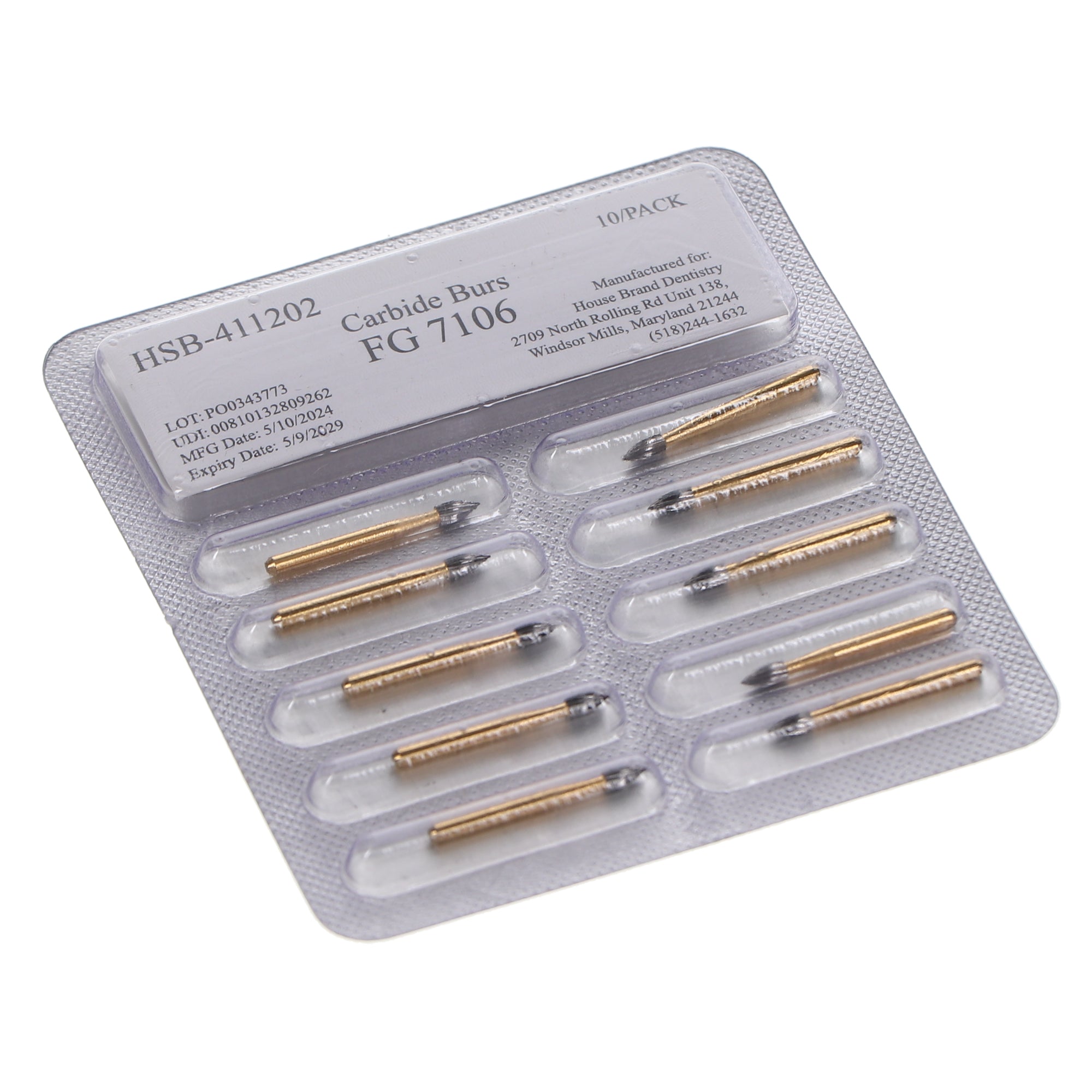 House Brand Dentistry 411202 HSB #7106 Flame Trimming & Finishing Carbide Burs 10/Pk