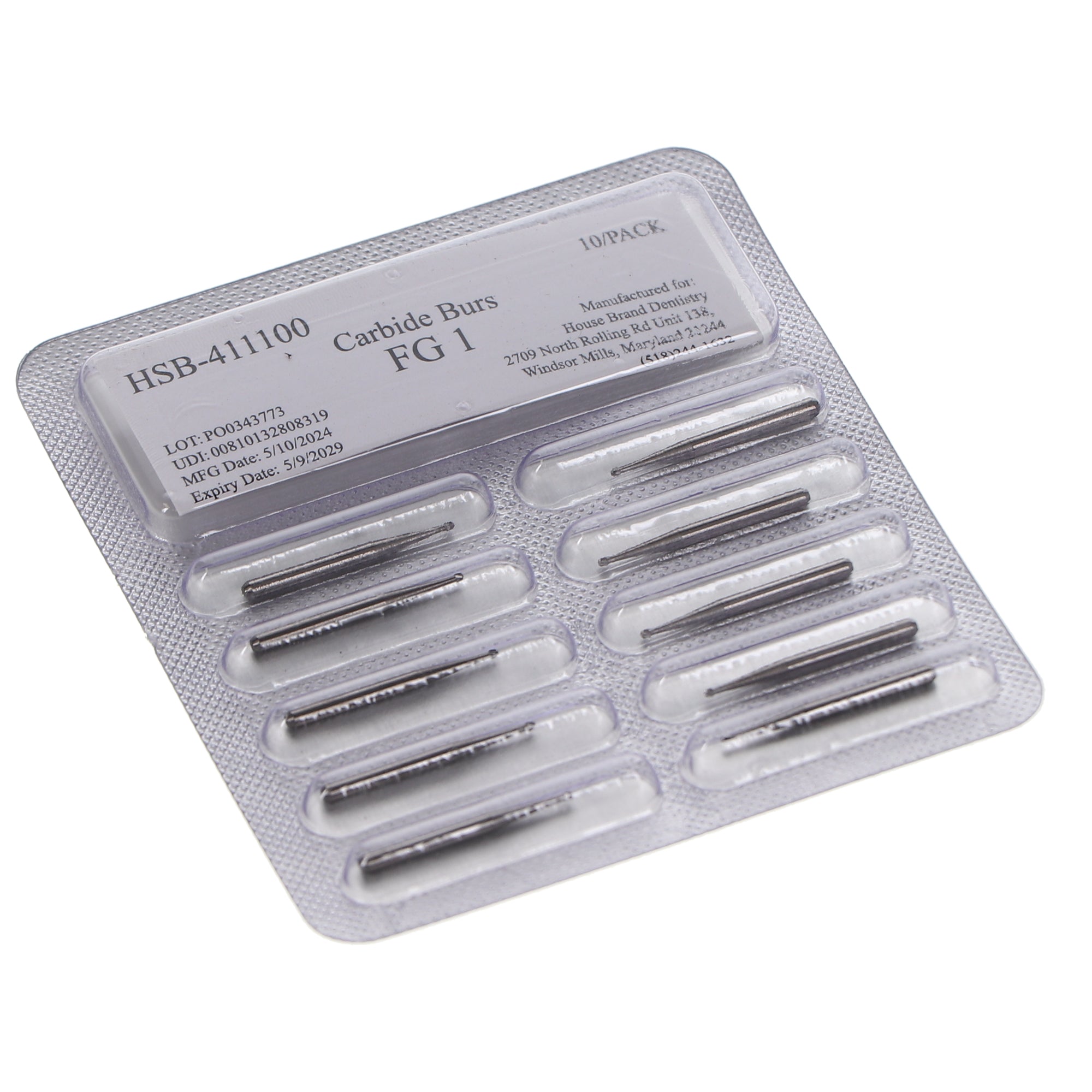 House Brand Dentistry 411100 HSB FG #1 Round Carbide Burs 10/Pk