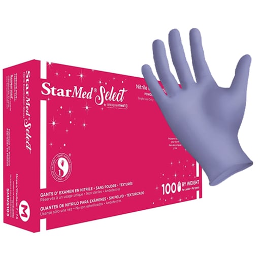 Sempermed SMNS103 Starmed Select Violet Blue Nitrile Exam Gloves Medium Chlorinated 100/Bx