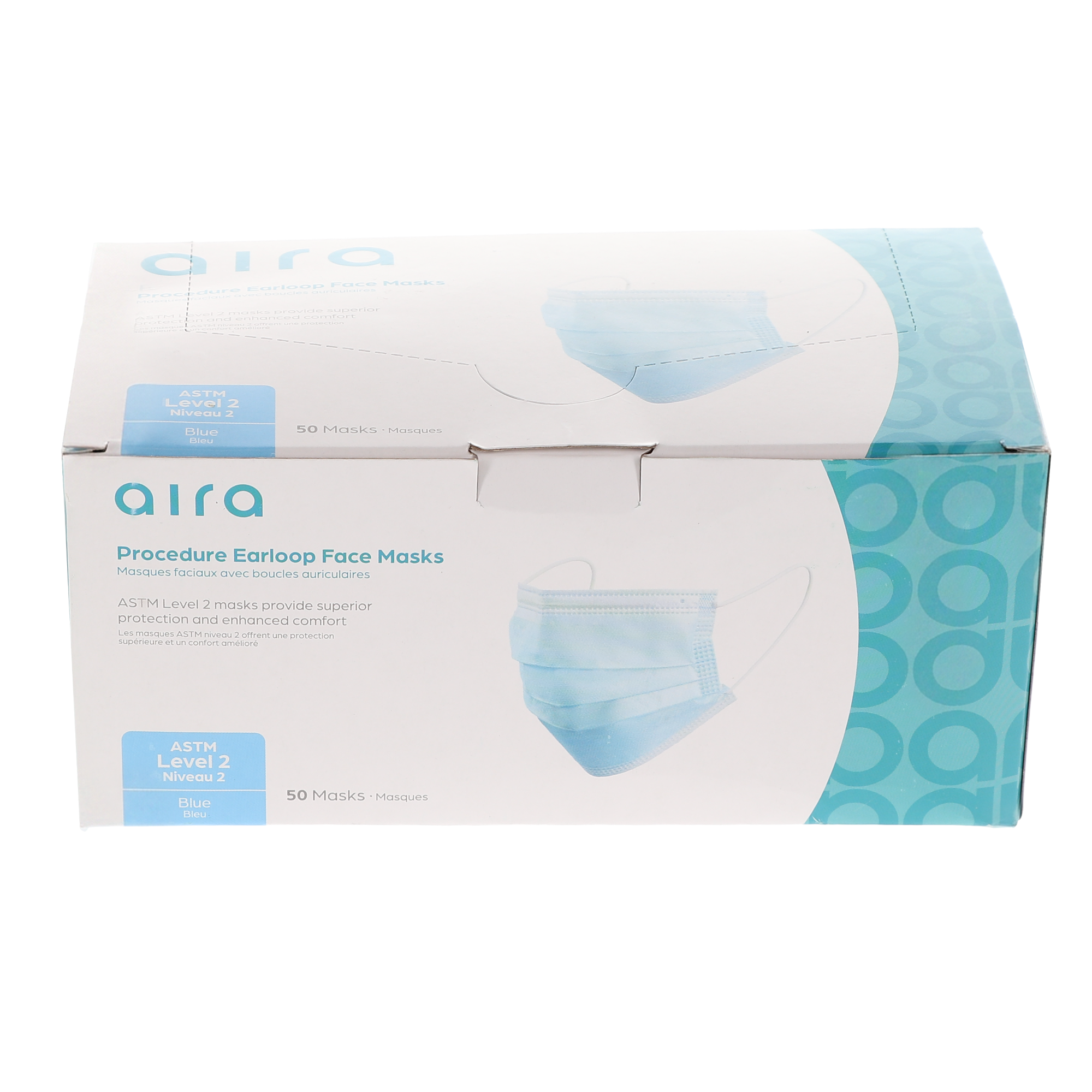 Aira 109120 Earloop 3-Ply Face Masks ASTM Level 2 Blue 50/Bx