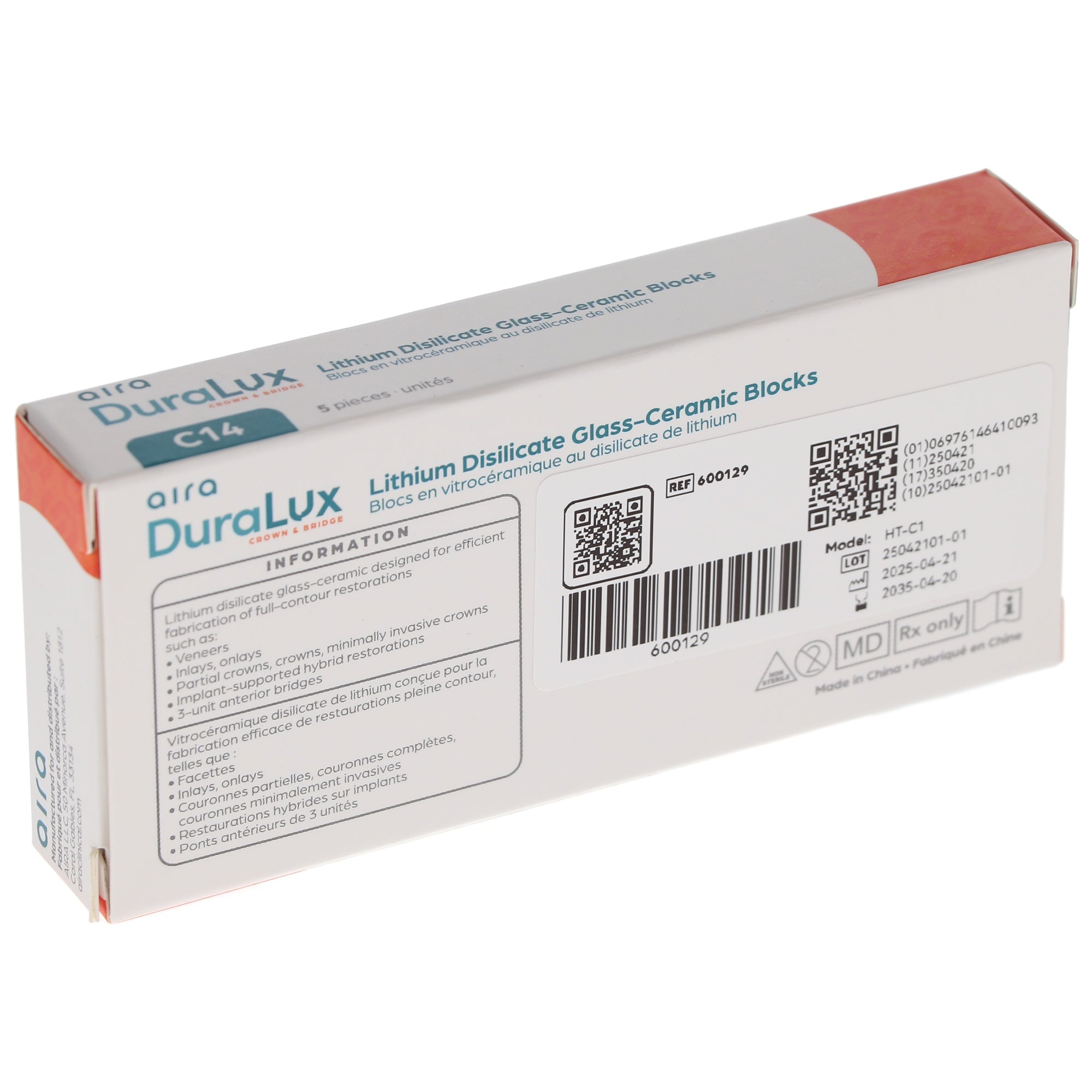 Aira 600129 DuraLux IPS e.max Type Blocks CAD inLab HT C1 C14 5/Pk