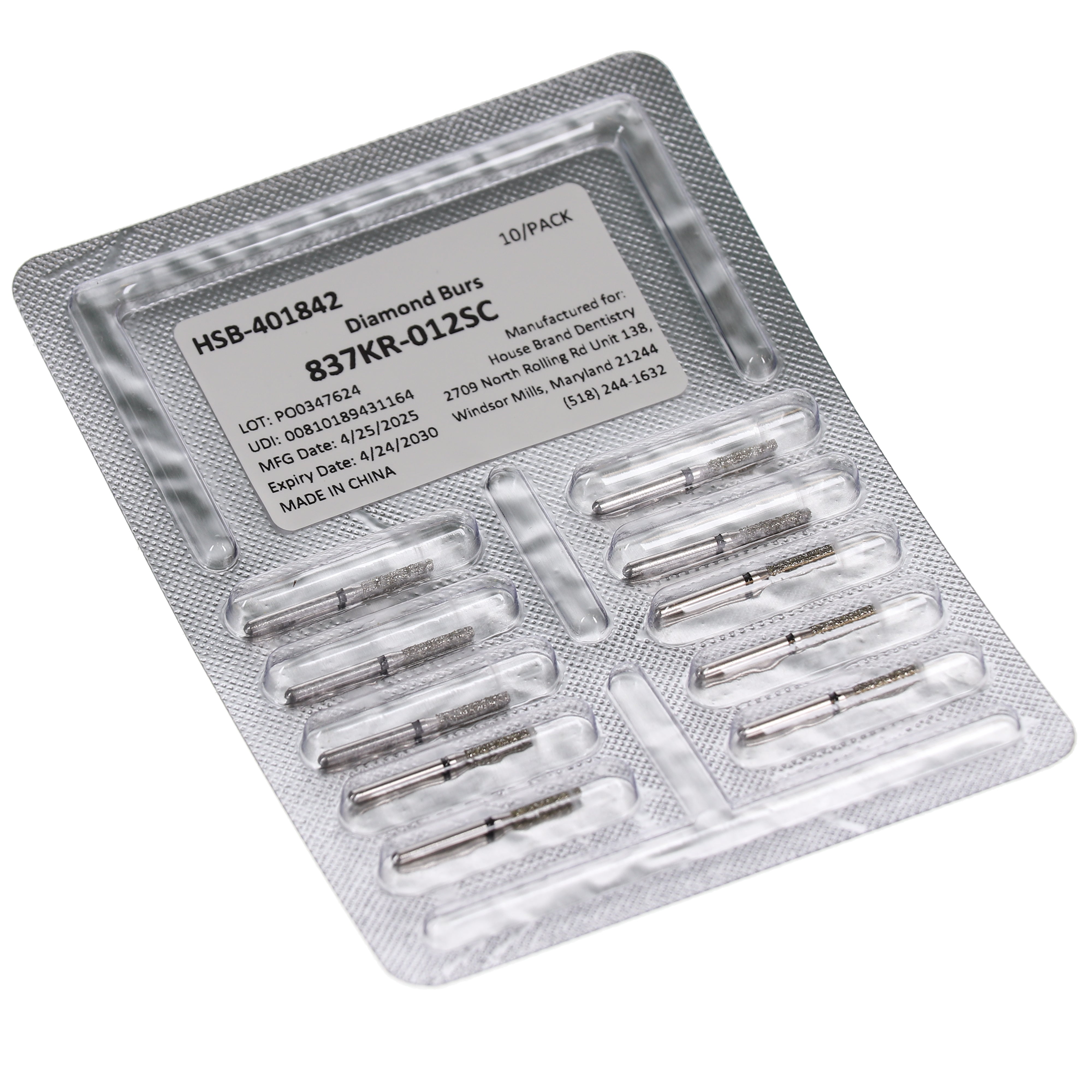 House Brand Dentistry 401842 HSB FG 837KR-012SC Modified Cylinder Super Coarse Grit Diamond Burs 10/Pk