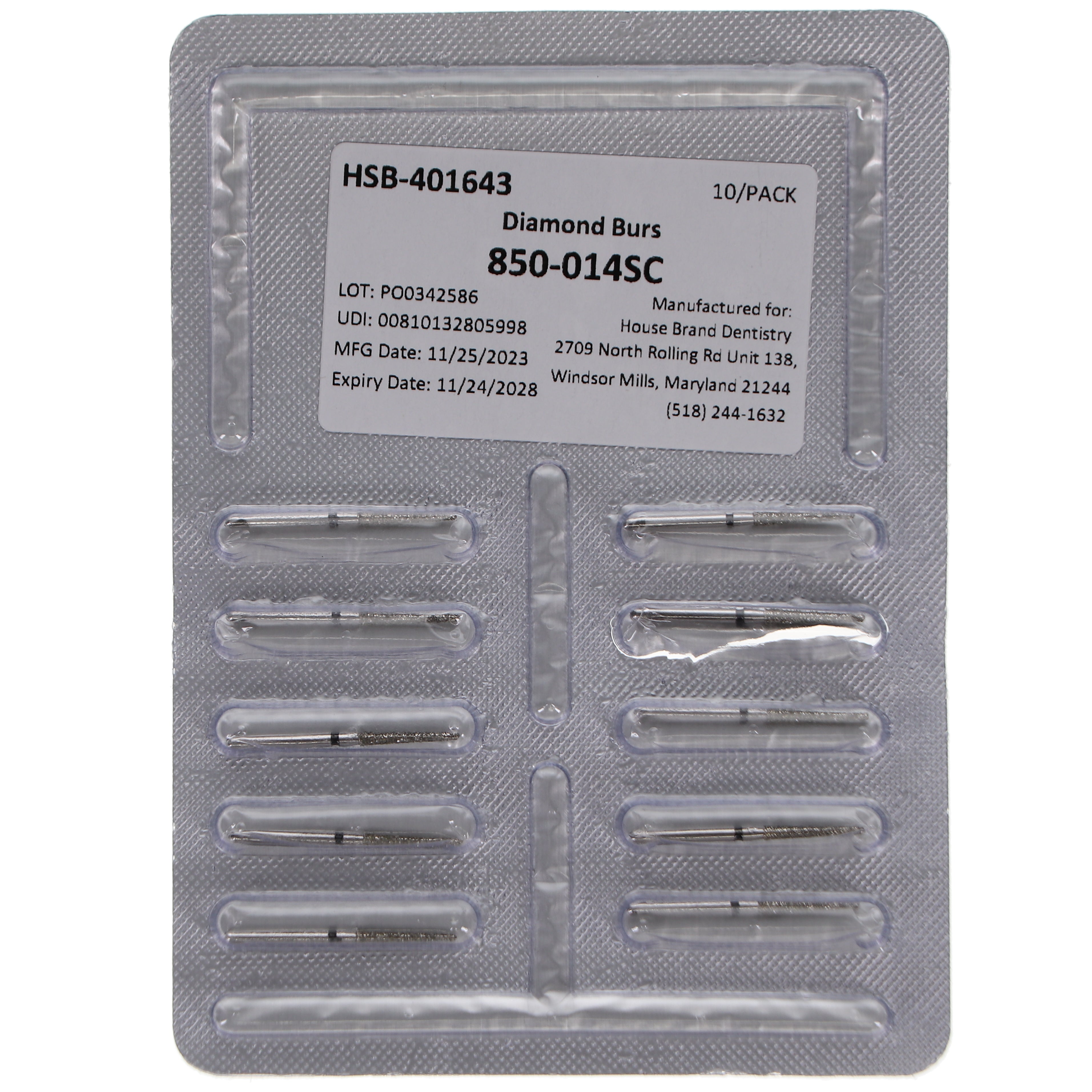 House Brand Dentistry 401643 HSB FG 850-014SC Round End Taper Super Coarse Grit Diamond Burs 10/Pk