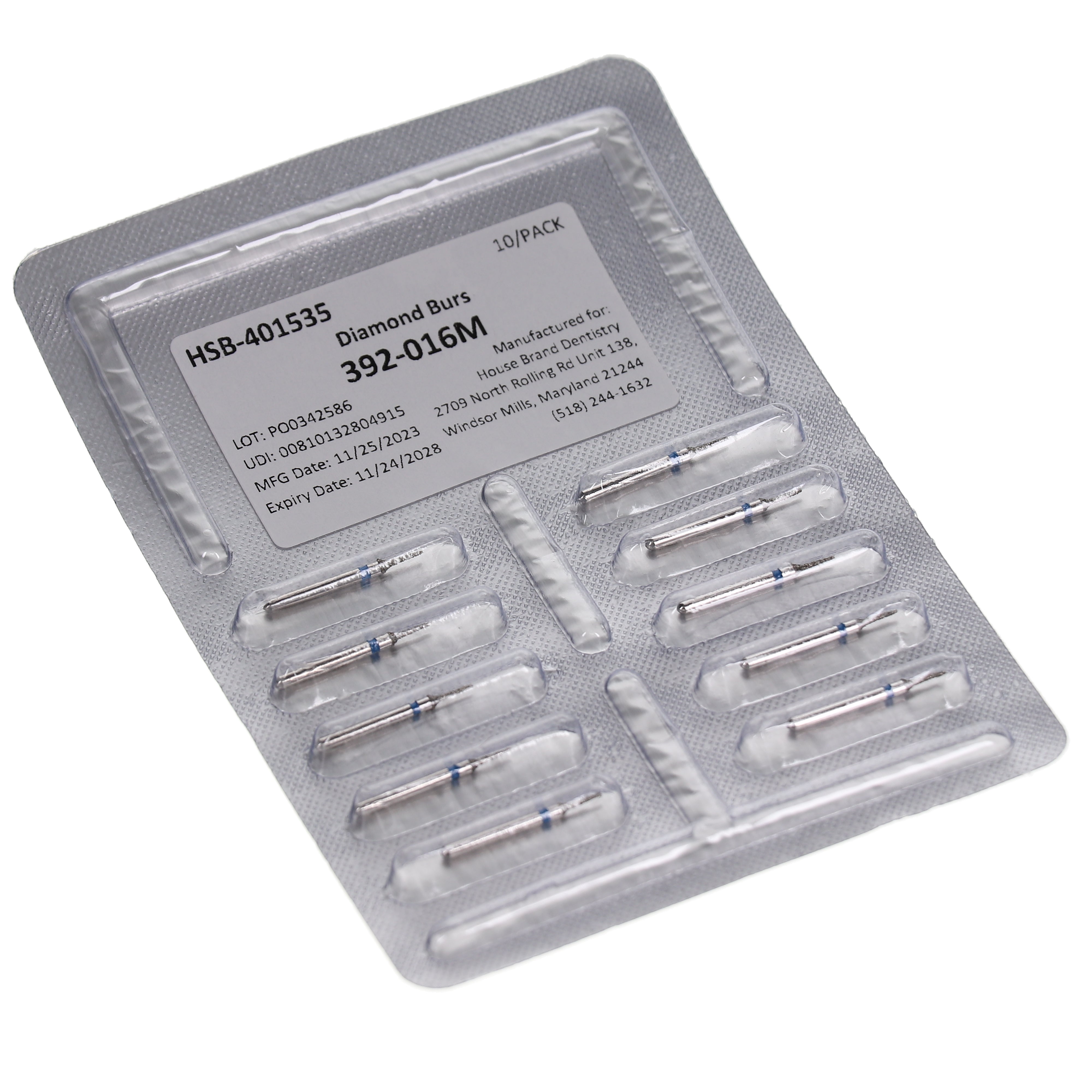 House Brand Dentistry 401535 HSB FG 392-016M Interproximal Medium Grit Diamond Burs 10/Pk