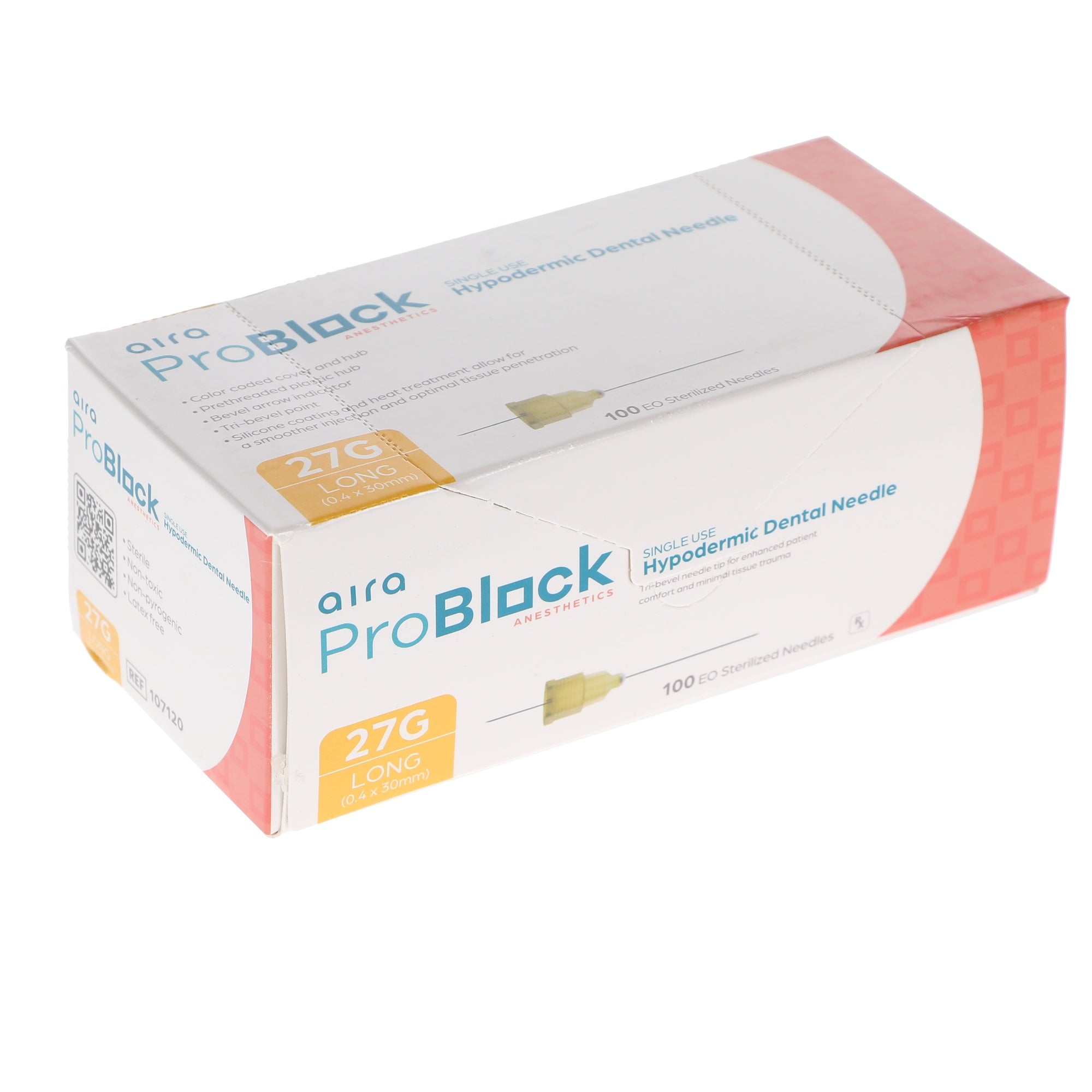 Aira 107120 ProBlock Hypodermic Dental Needles 27 Gauge 30mm Long 100/Pk