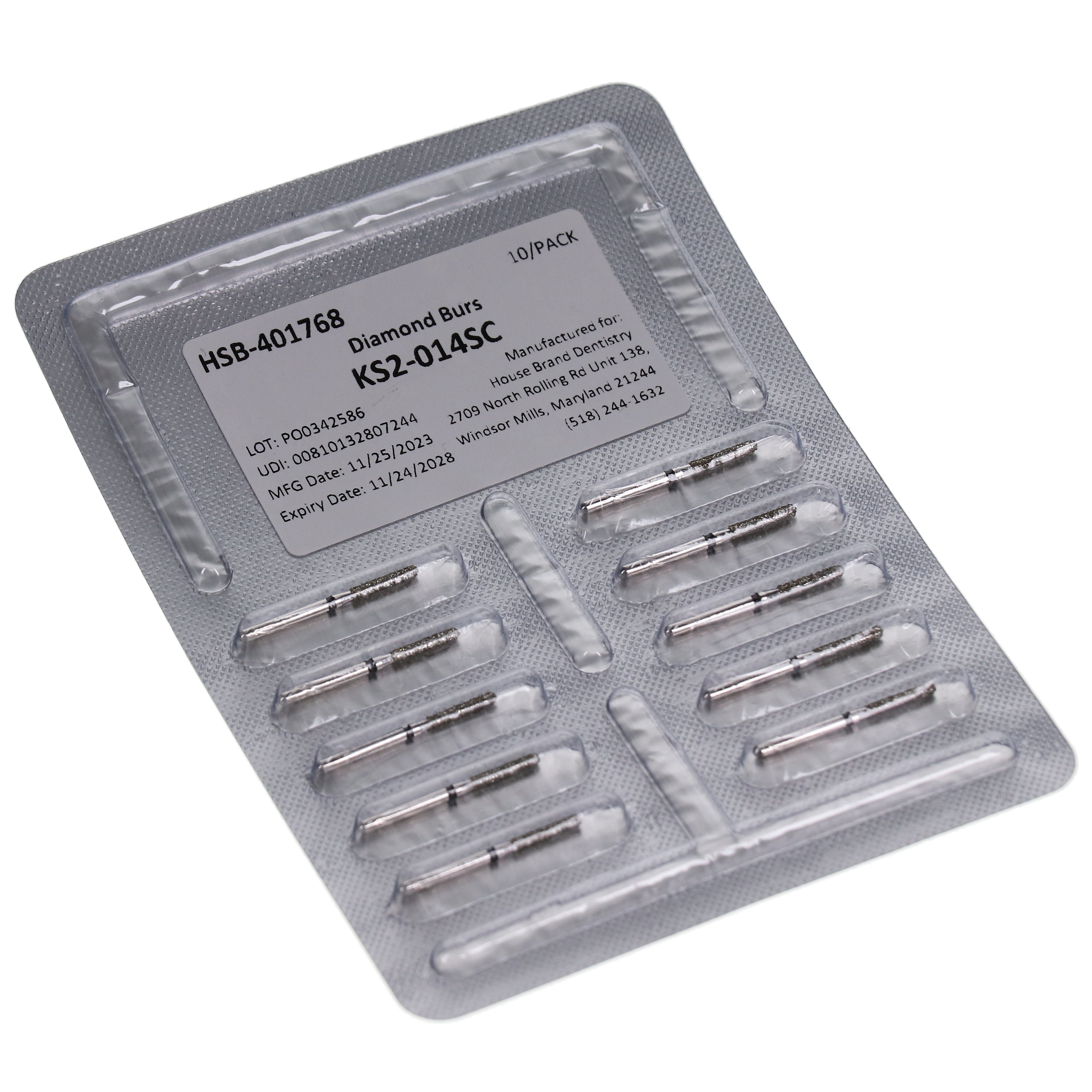 House Brand Dentistry 401768 HSB FG KS2-014SC Modified Cylinder Super Coarse Grit Diamond Burs 10/Pk