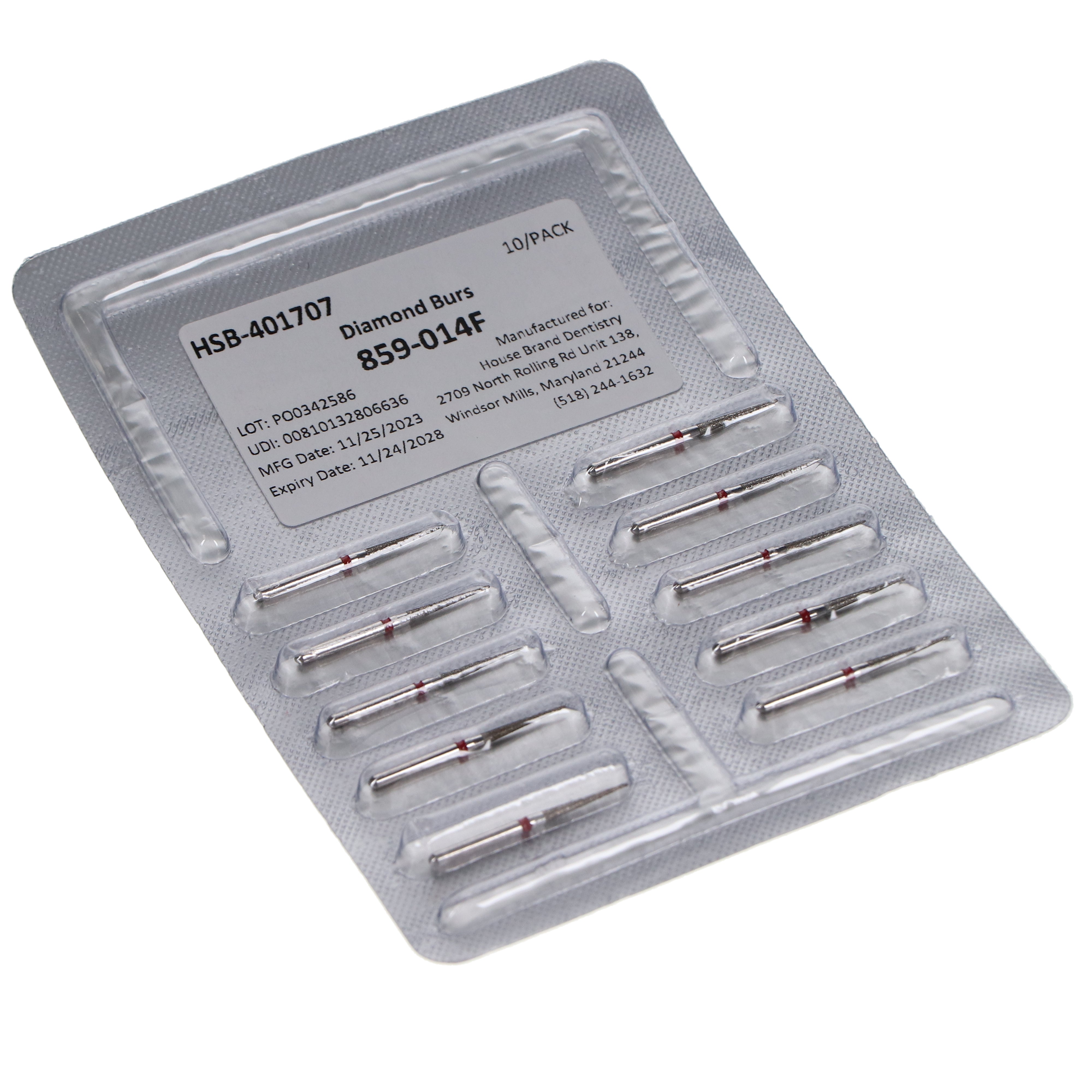 House Brand Dentistry 401707 FG 859-014F Needle Fine Grit Diamond Burs 10/Pk