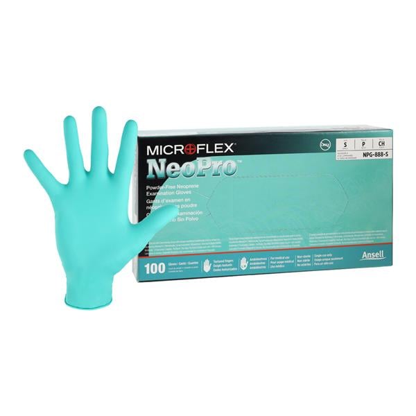 Microflex NPG-888-S NeoPro Chloroprene Gloves Small Green Powder Free 100/Bx