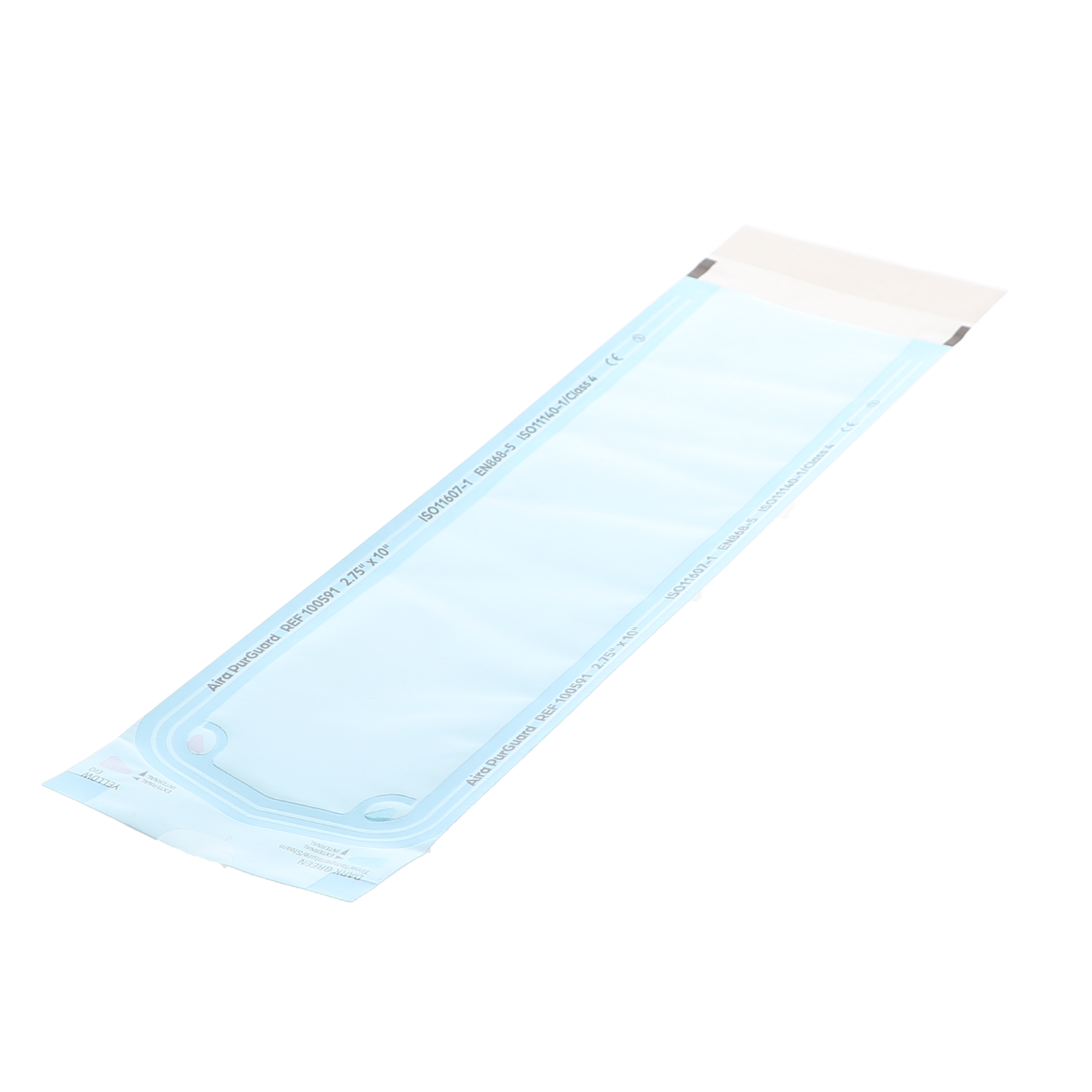 Aira 100591 PurGuard Sterilization Pouch, Class 4, Self-Sealing, Blue Film, 2.75