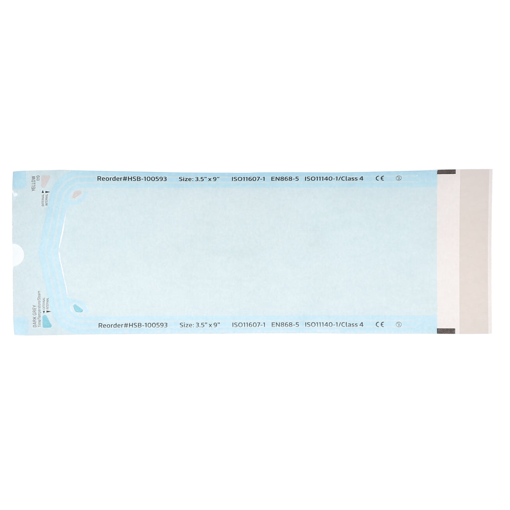 House Brand Dentistry 100593 HSB Self-Sealing Sterilization Pouches 3.50" X 9" Paper/Film Blue 500/Bx