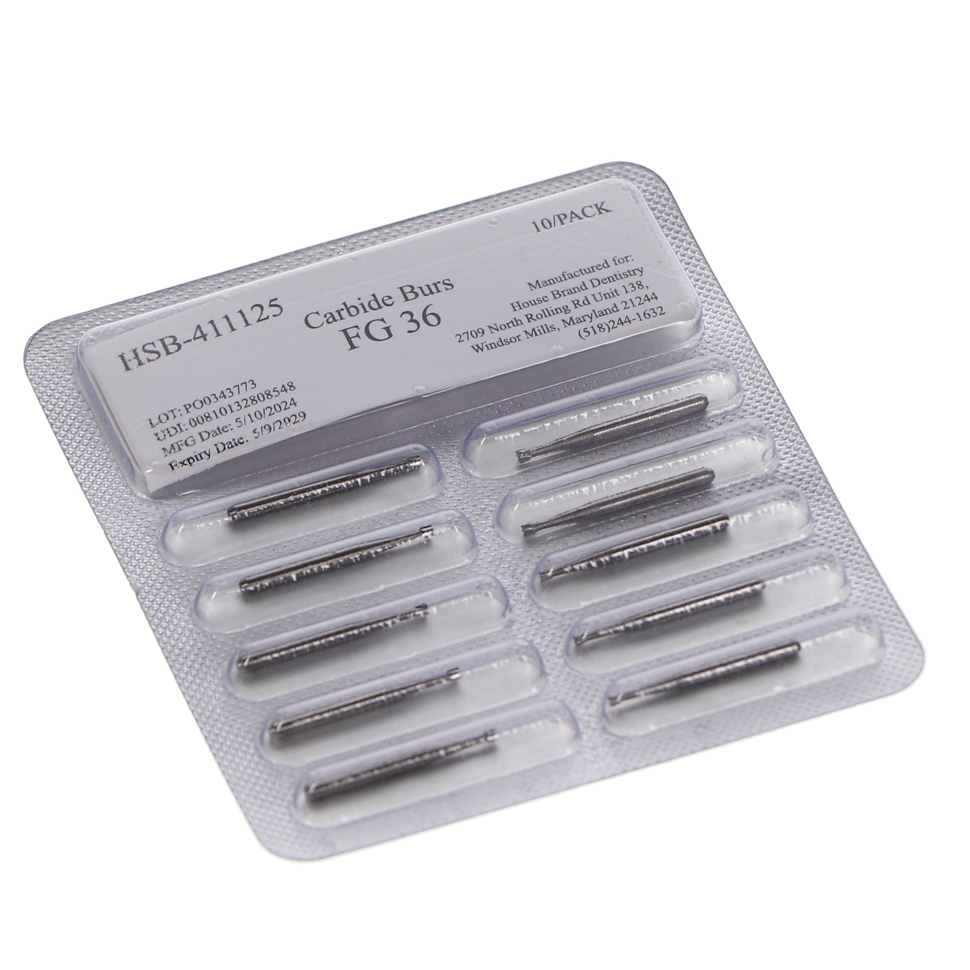 House Brand Dentistry 411125 HSB FG #36 Inverted Cone Carbide Burs 10/Pk